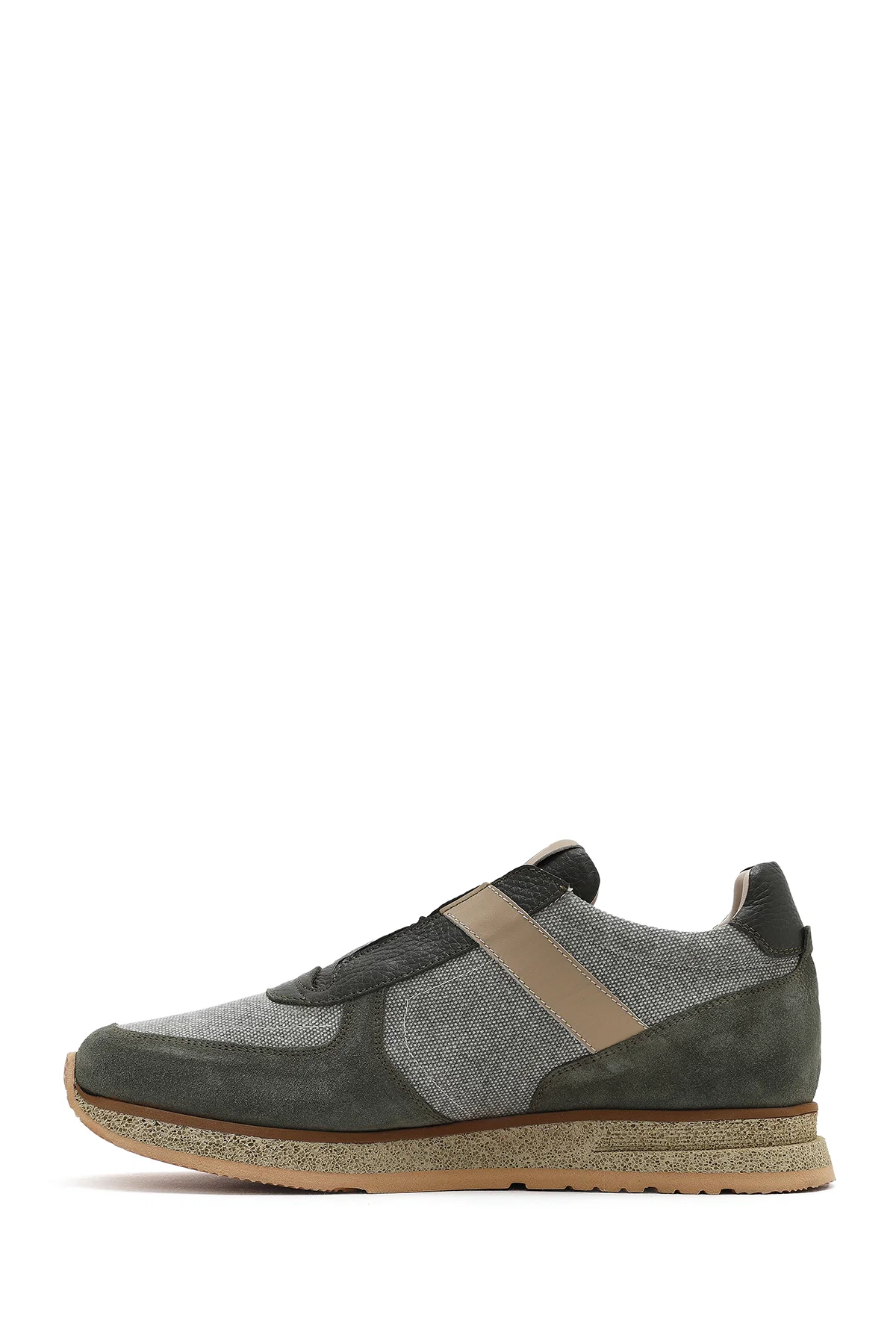 Erkek Haki Bağcıklı Deri Casual Sneaker - Image 2