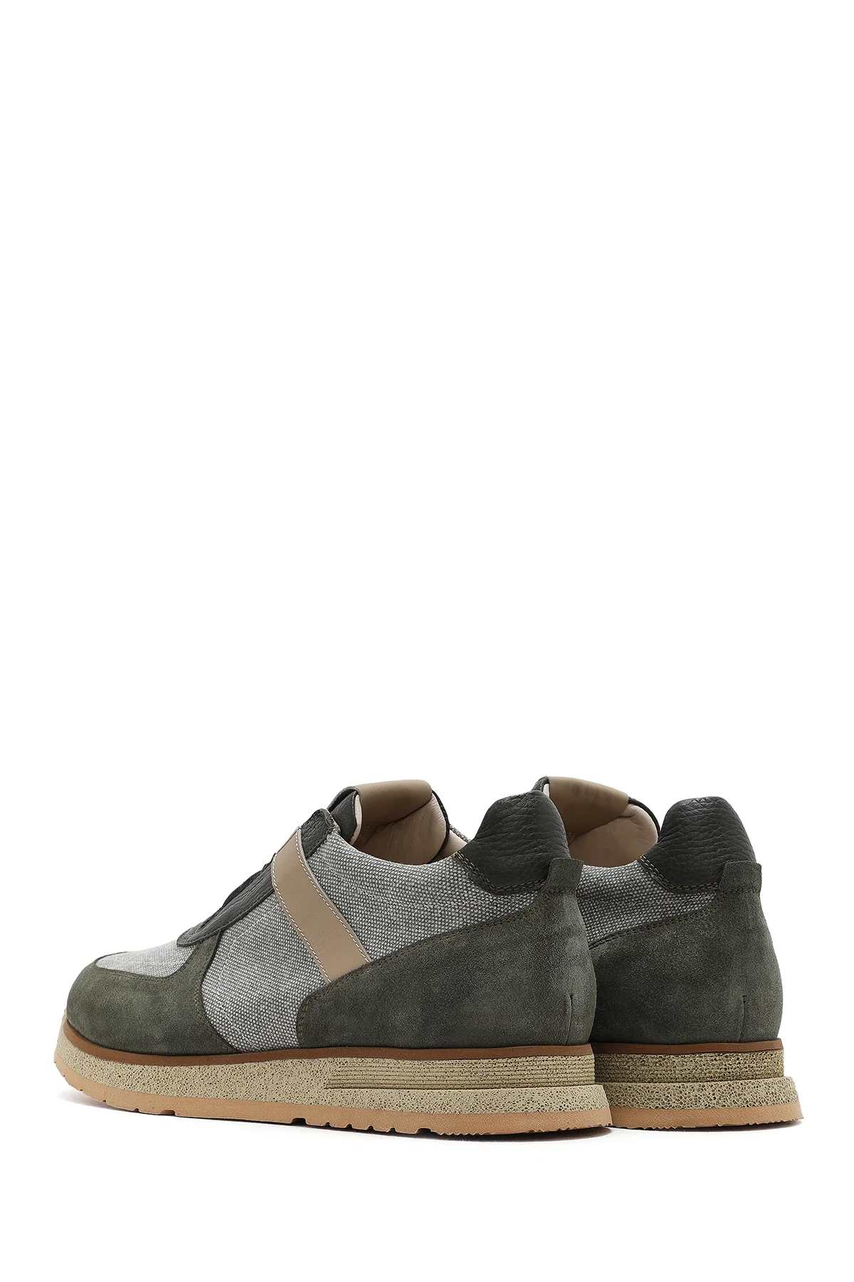 Erkek Haki Bağcıklı Deri Casual Sneaker - Image 5