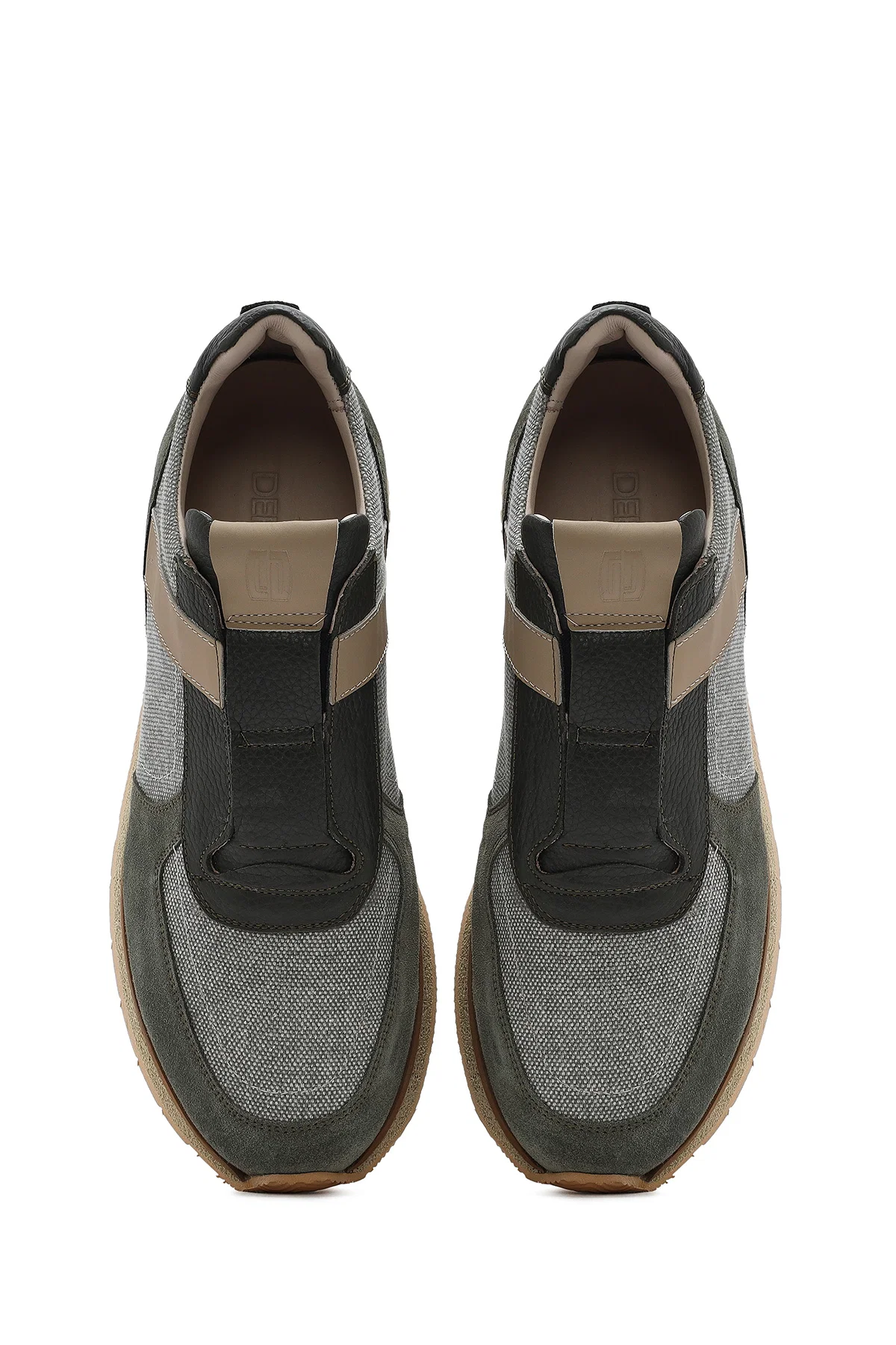 Erkek Haki Bağcıklı Deri Casual Sneaker - Image 7