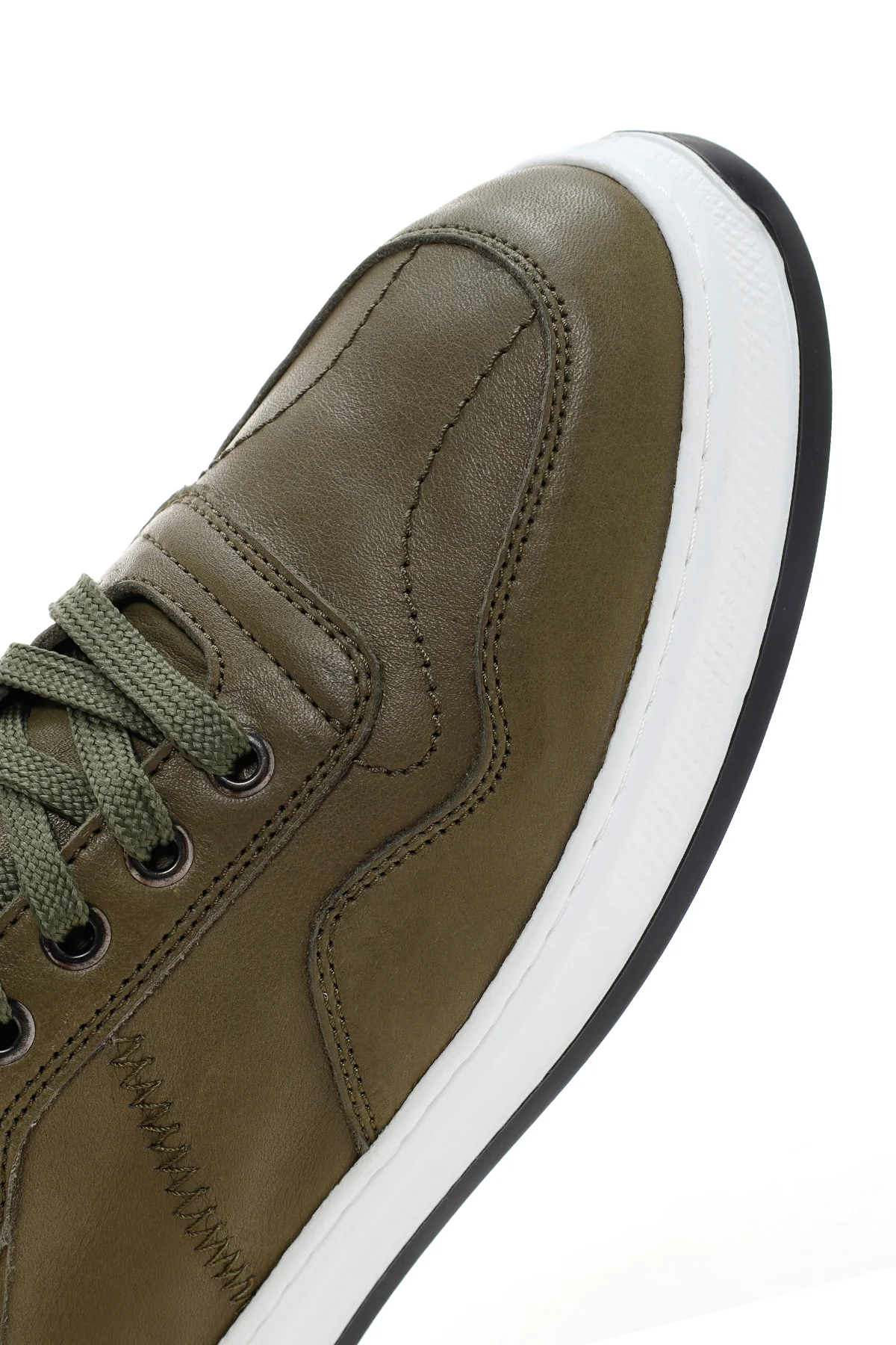 Erkek Haki Bağcıklı Deri Sneaker - Image 10
