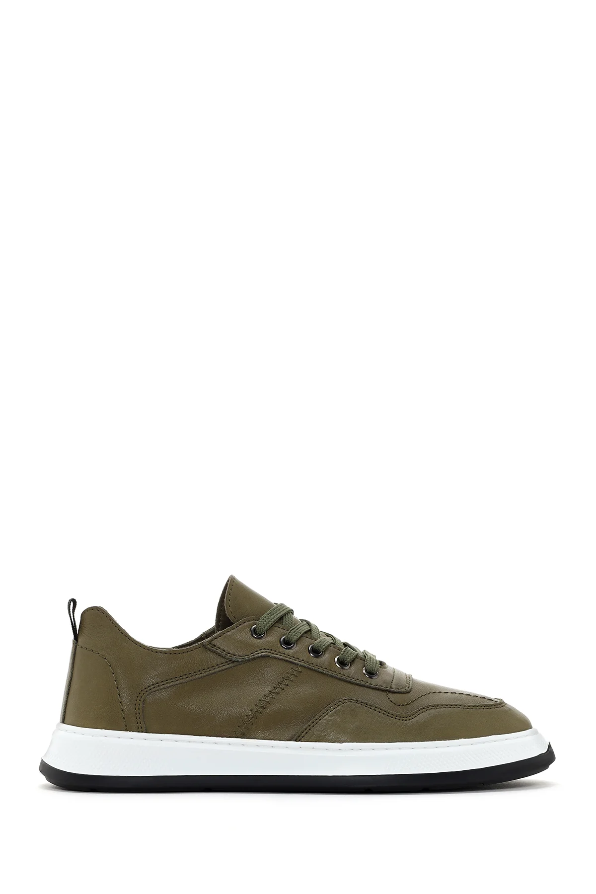 Erkek Haki Bağcıklı Deri Sneaker - Image 2