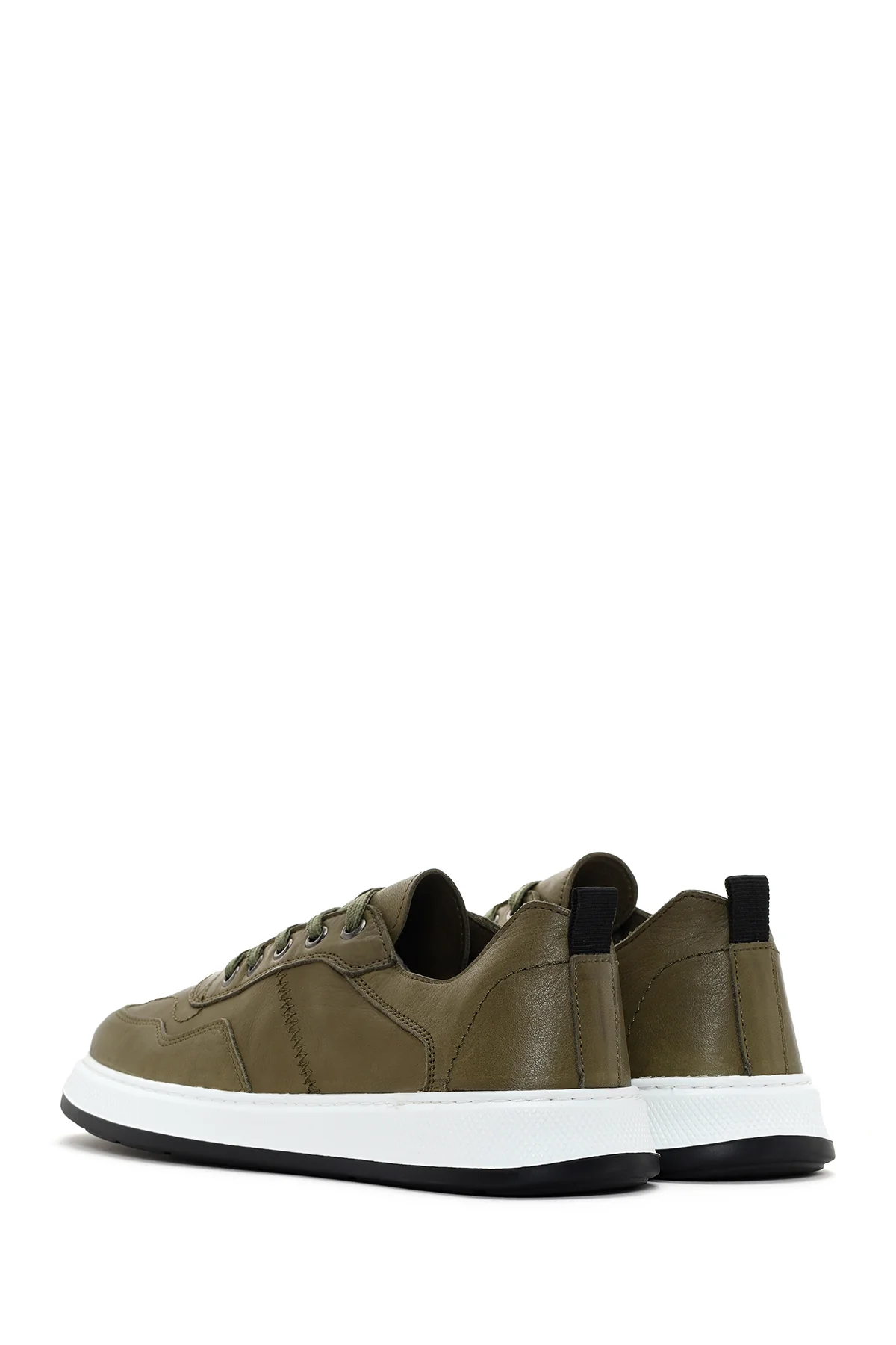 Erkek Haki Bağcıklı Deri Sneaker - Image 6