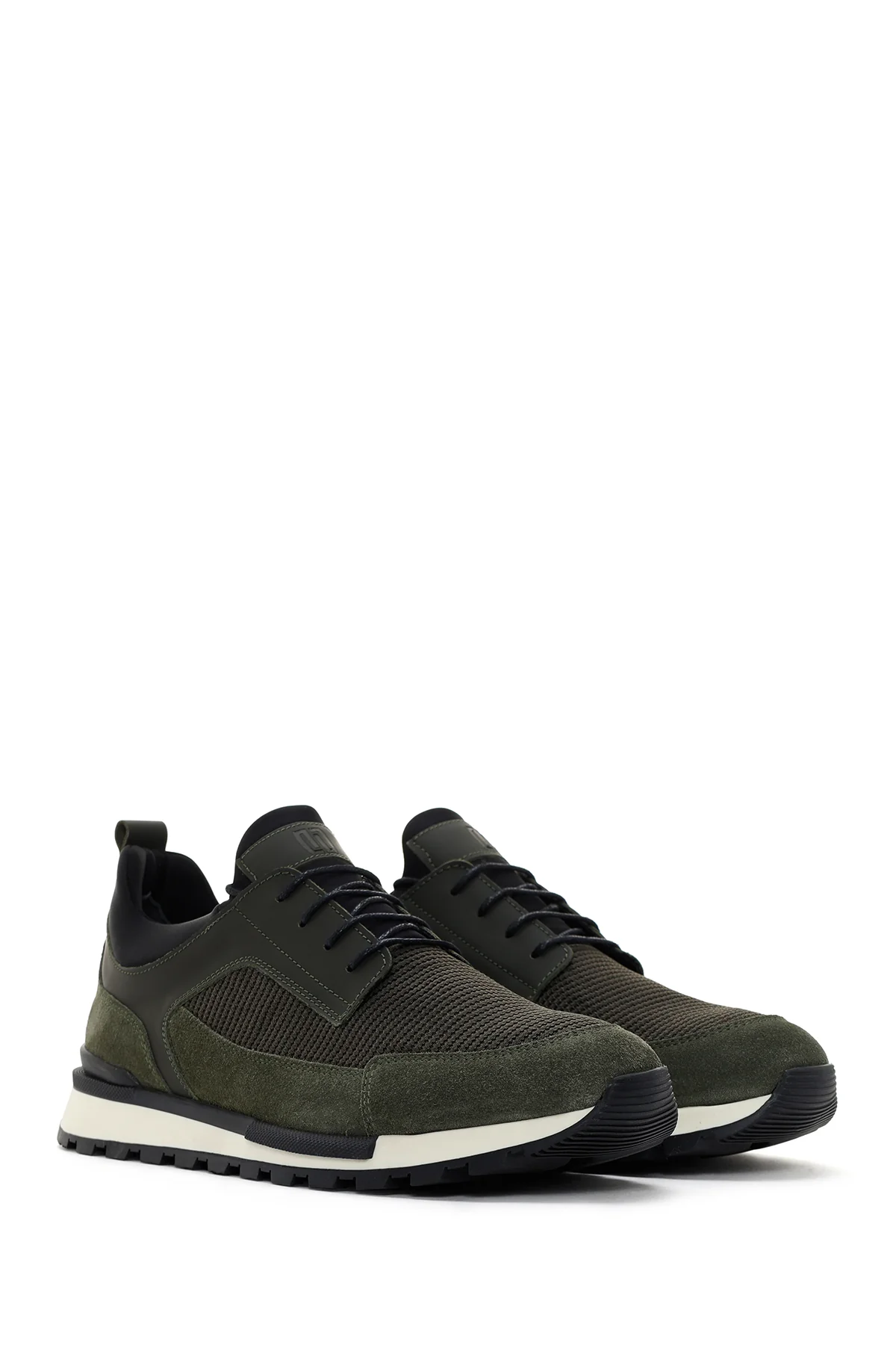 Erkek Haki Bağcıklı Deri Sneaker - Image 3