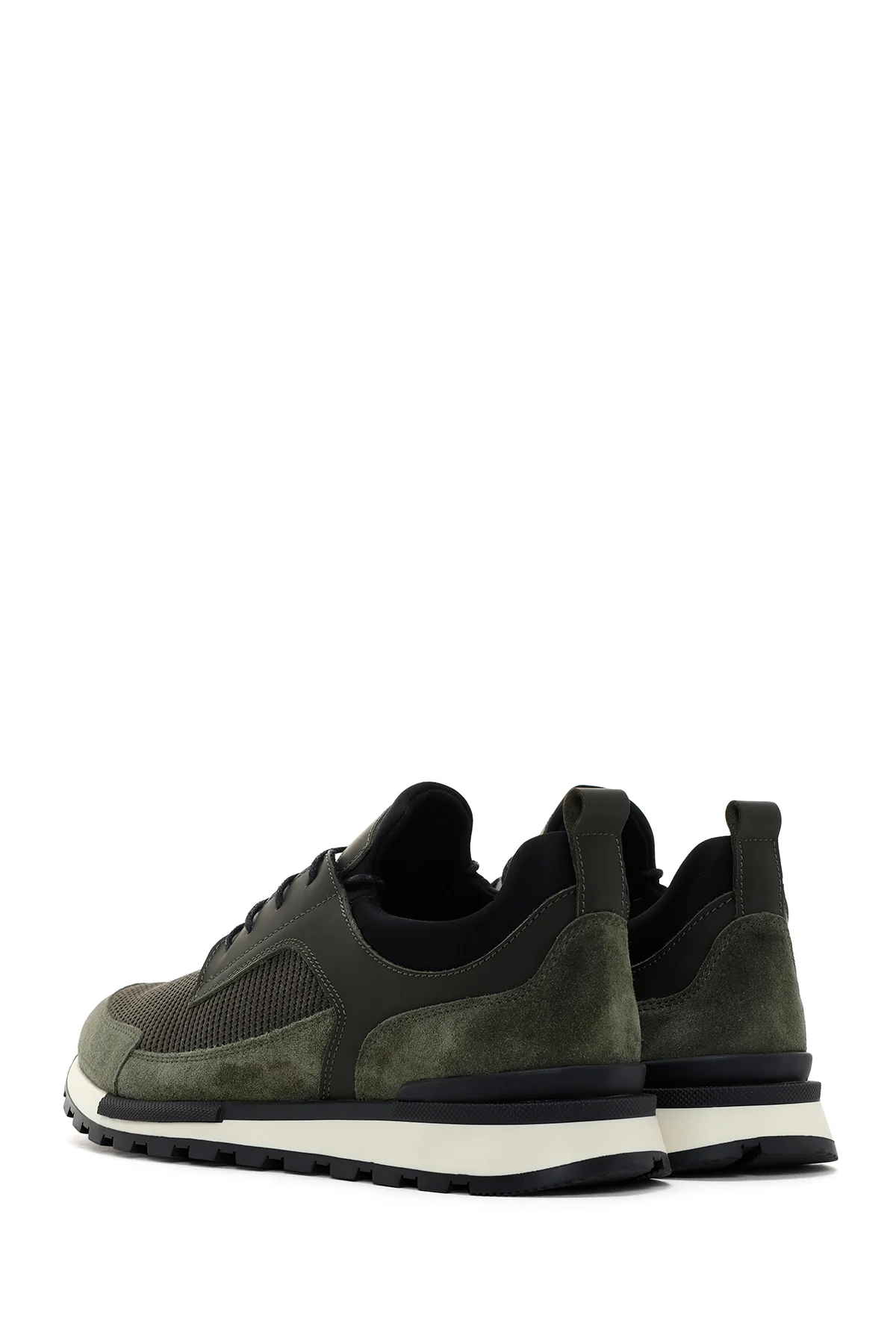 Erkek Haki Bağcıklı Deri Sneaker - Image 5