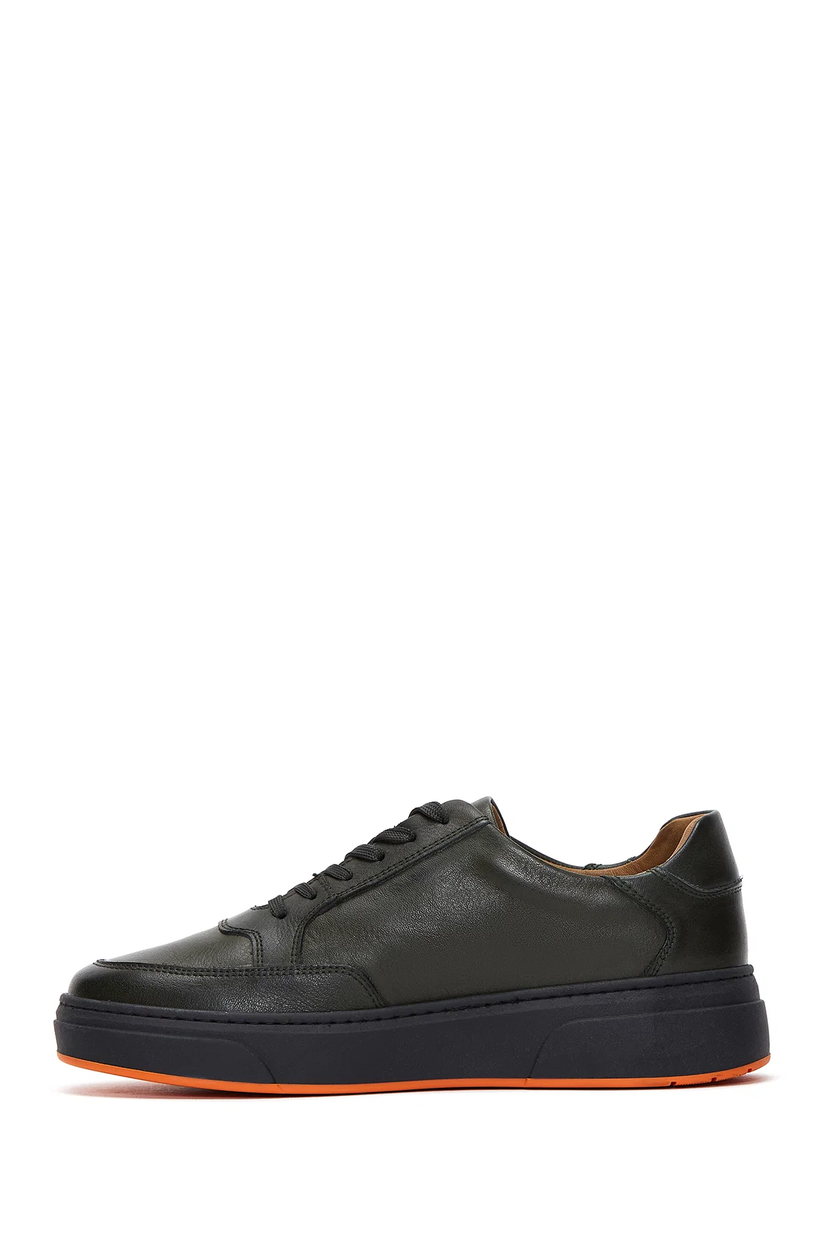 Erkek Haki Bağcıklı Deri Sneaker - Image 2