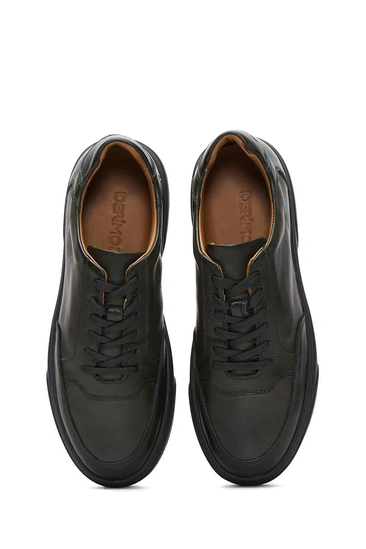 Erkek Haki Bağcıklı Deri Sneaker - Image 6