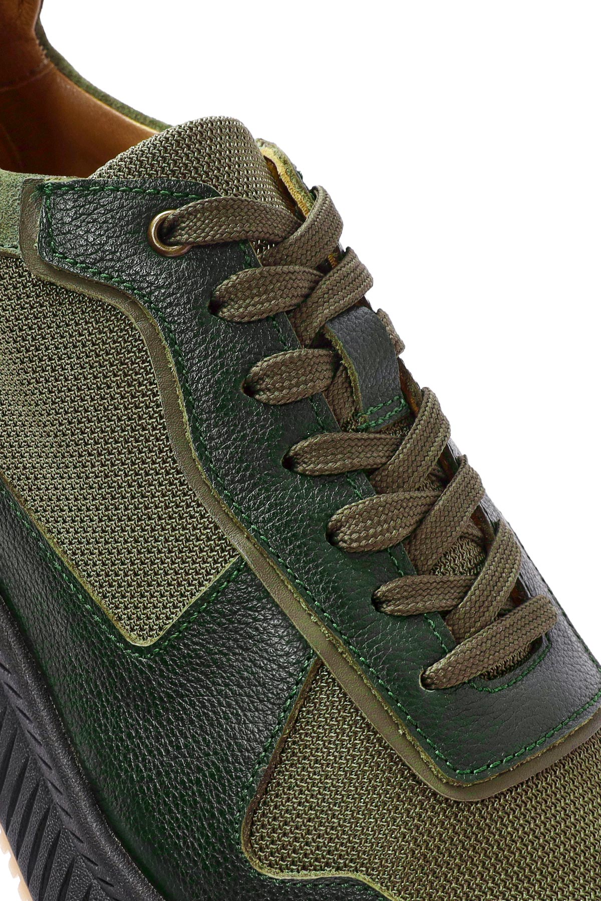 Erkek Haki Bağcıklı Deri Sneaker - Image 10