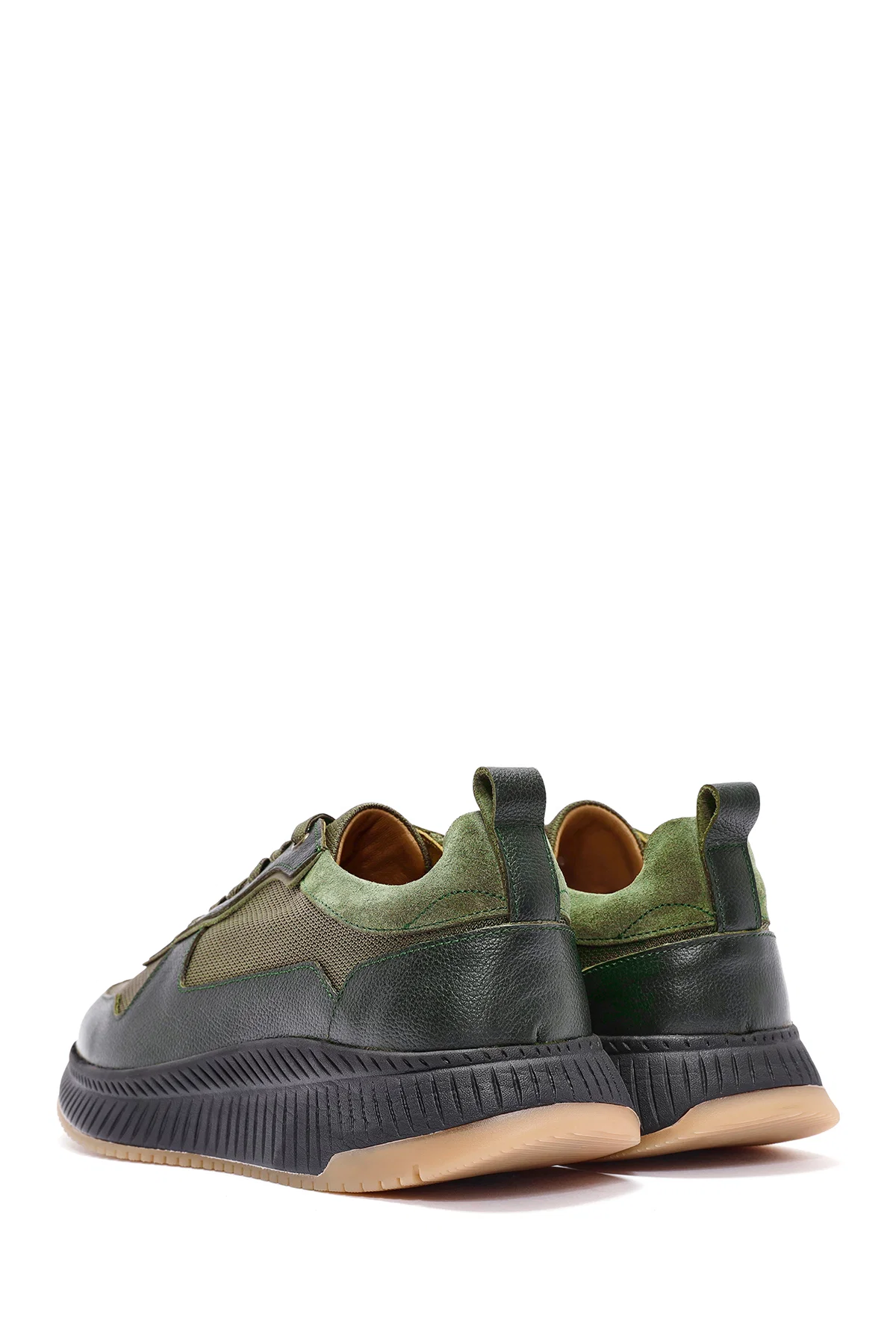 Erkek Haki Bağcıklı Deri Sneaker - Image 5