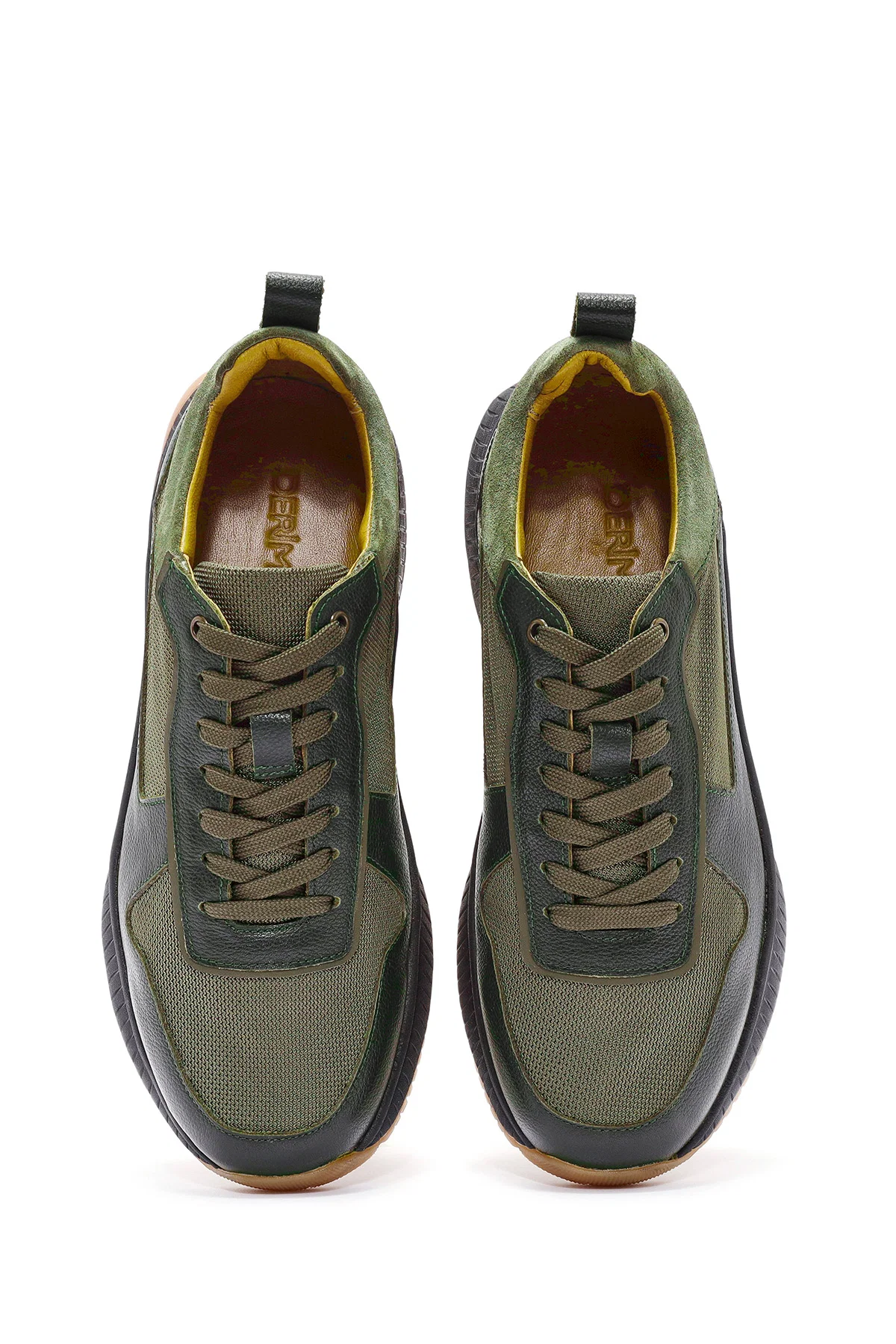 Erkek Haki Bağcıklı Deri Sneaker - Image 7