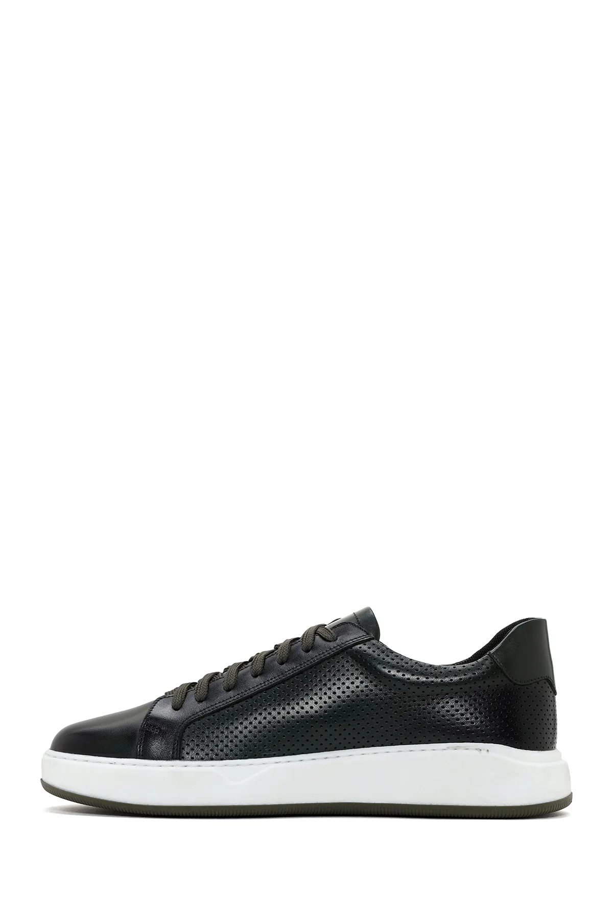 Erkek Haki Bağcıklı Kalın Tabanlı Deri Sneaker - Image 2
