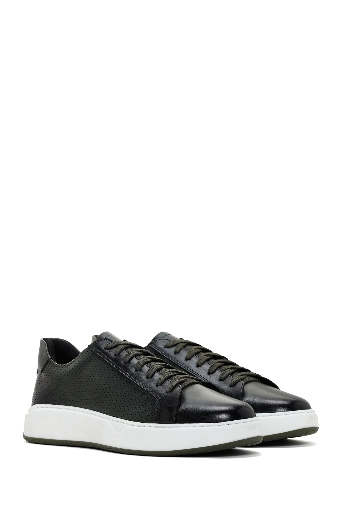 Erkek Haki Bağcıklı Kalın Tabanlı Deri Sneaker - Image 3