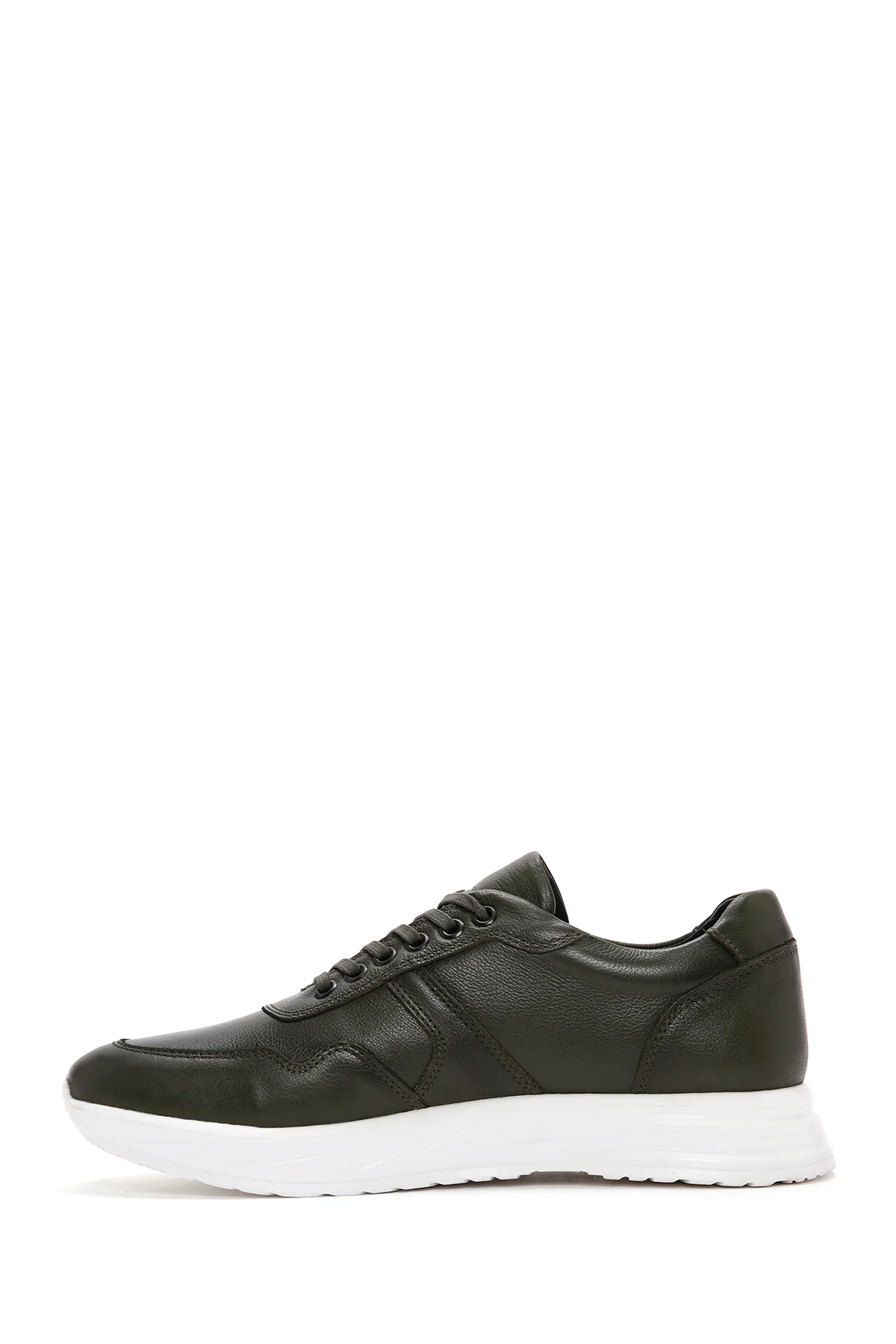 Erkek Haki Bağcıklı Kalın Tabanlı Deri Sneaker - Image 2