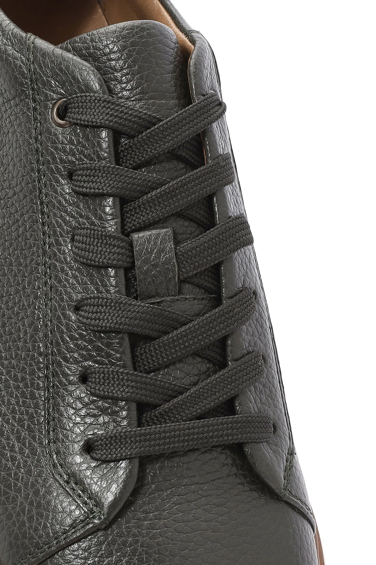 Erkek Haki Bağcıklı Kalın Tabanlı Deri Sneaker - Image 10