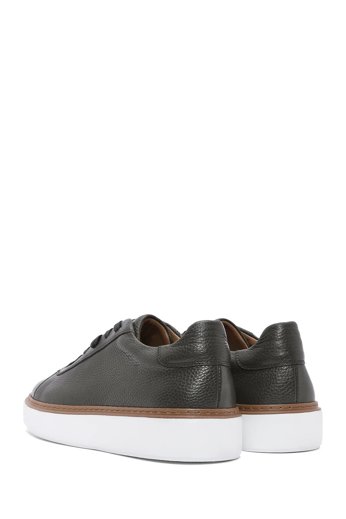 Erkek Haki Bağcıklı Kalın Tabanlı Deri Sneaker - Image 6