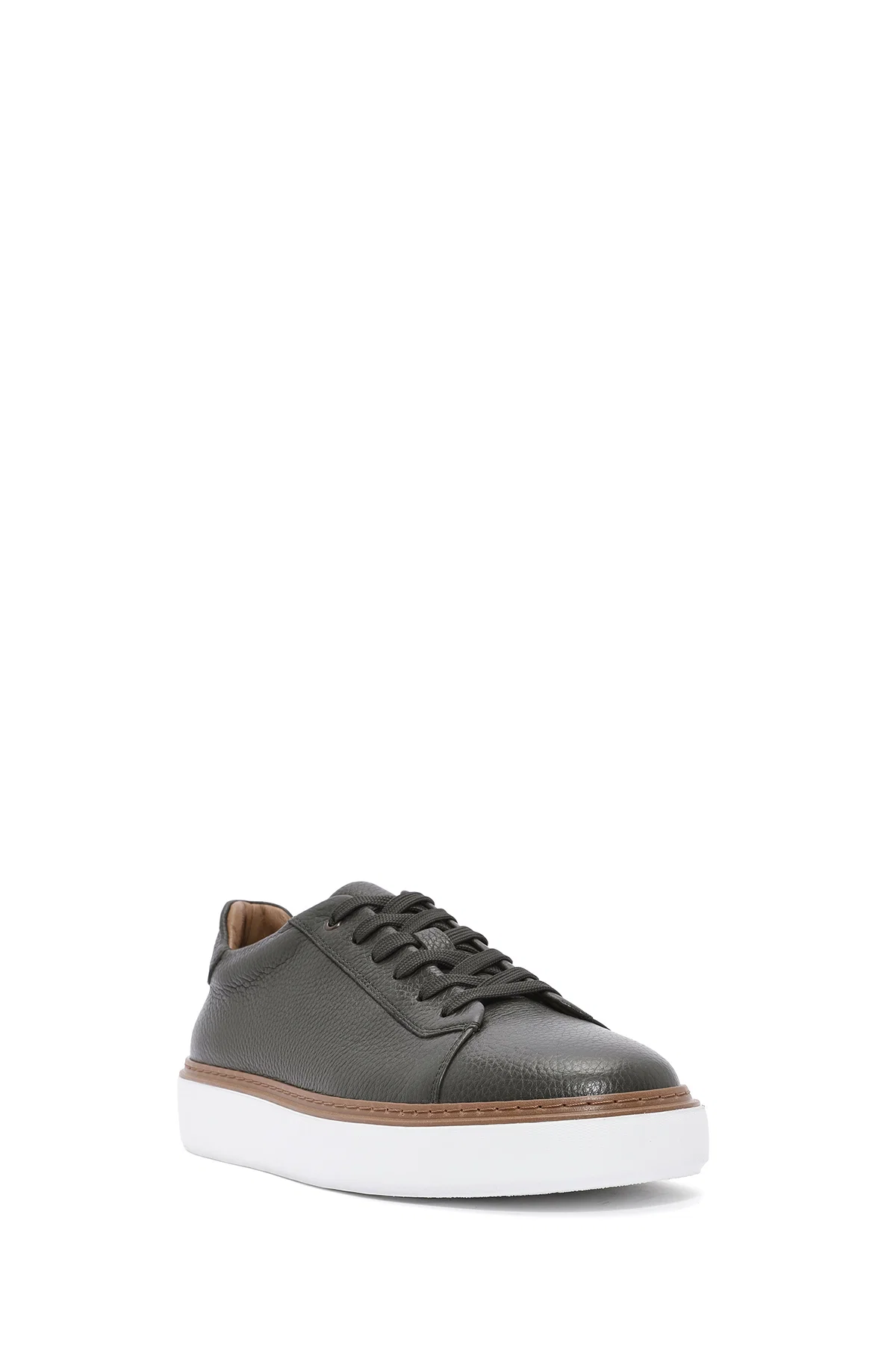Erkek Haki Bağcıklı Kalın Tabanlı Deri Sneaker - Image 7