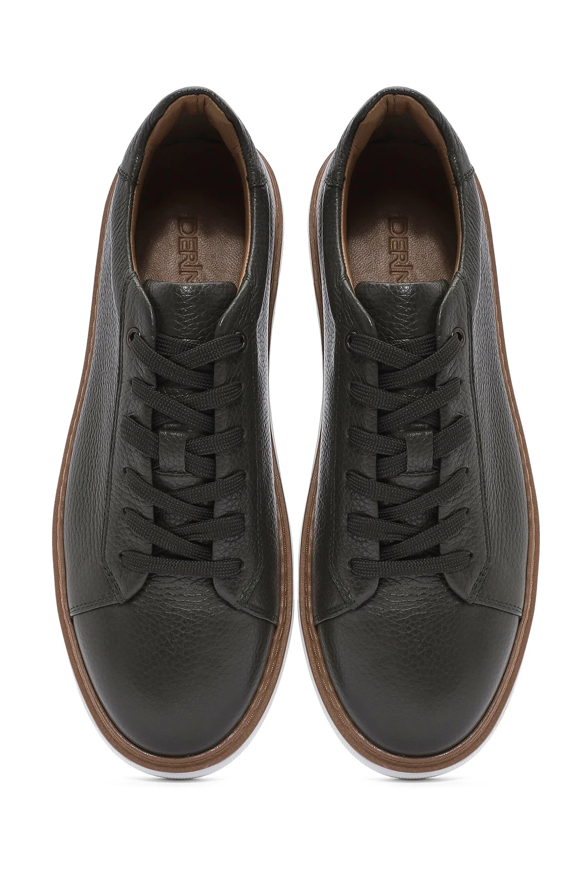 Erkek Haki Bağcıklı Kalın Tabanlı Deri Sneaker - Image 8