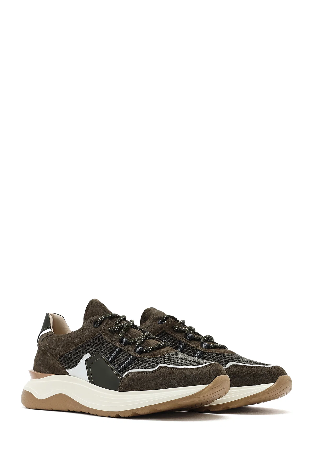 Erkek Haki Bağcıklı Kalın Tabanlı Deri Sneaker - Image 3