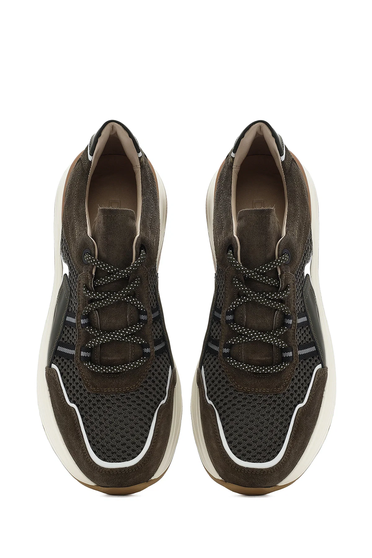 Erkek Haki Bağcıklı Kalın Tabanlı Deri Sneaker - Image 7