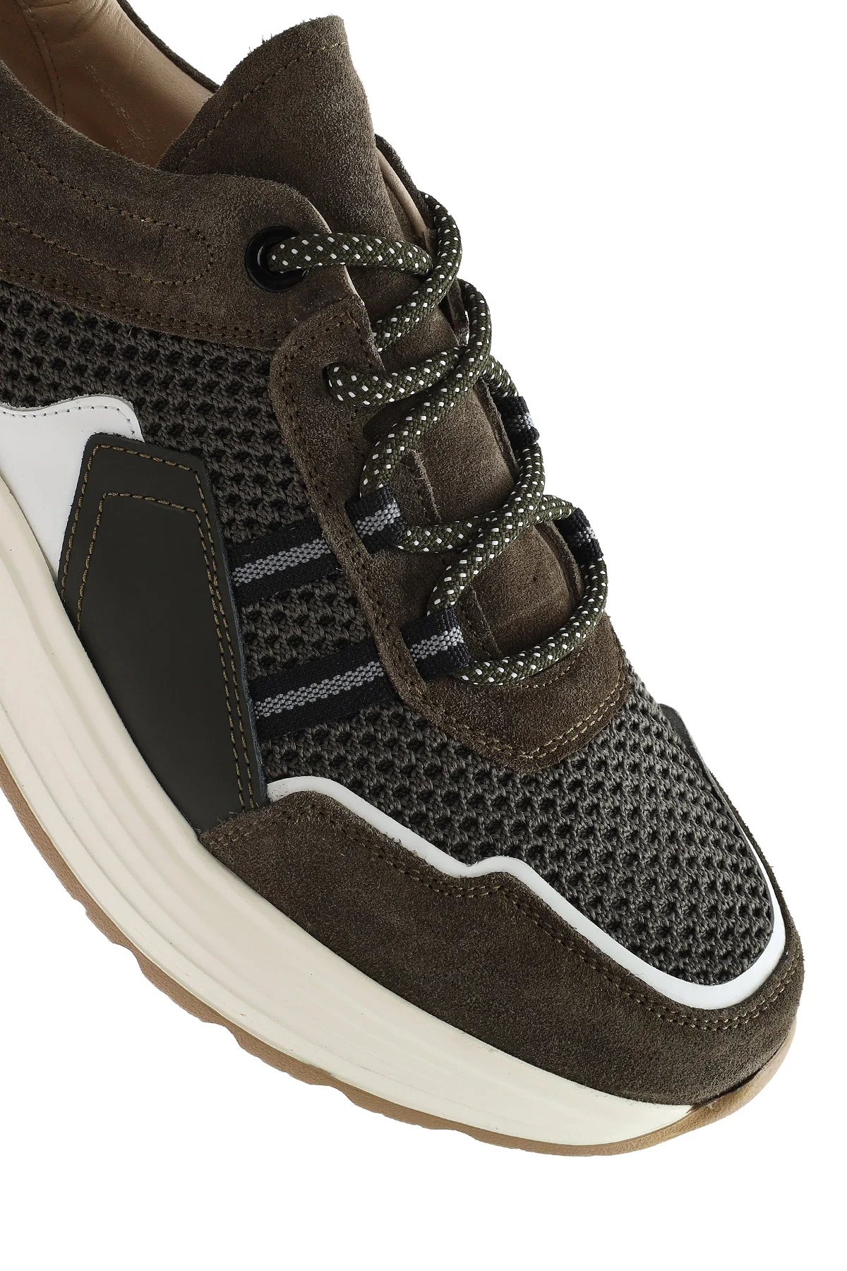 Erkek Haki Bağcıklı Kalın Tabanlı Deri Sneaker - Image 9