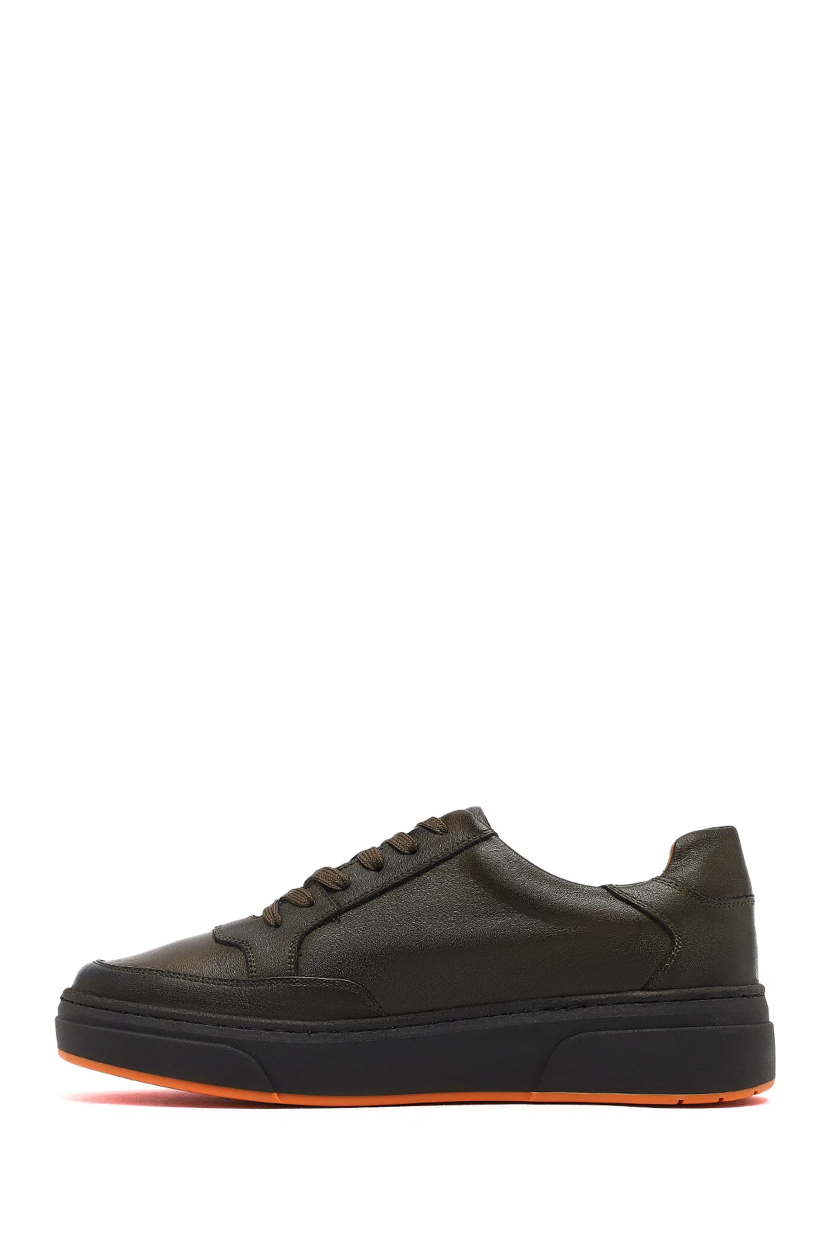 Erkek Haki Bağcıklı Kalın Tabanlı Deri Sneaker - Image 2