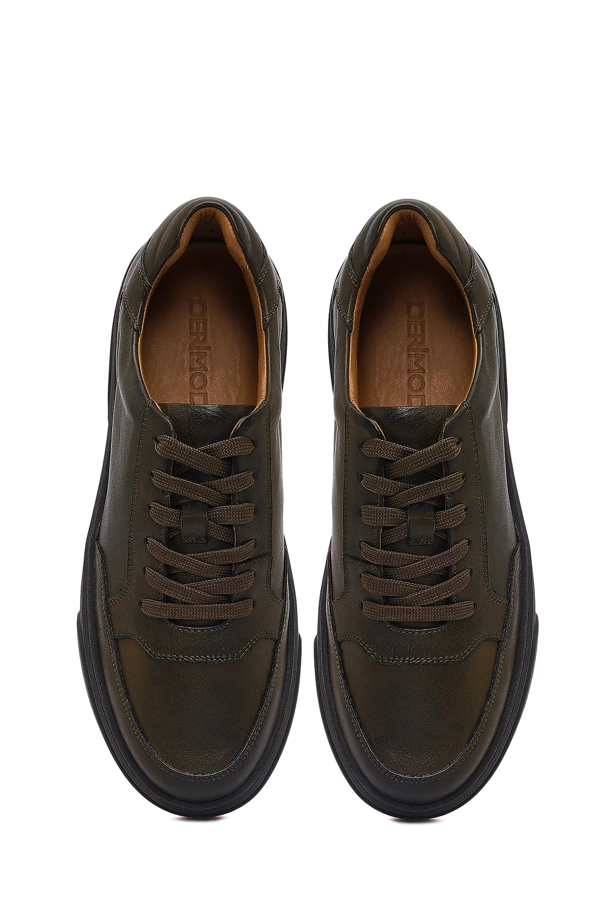 Erkek Haki Bağcıklı Kalın Tabanlı Deri Sneaker - Image 7