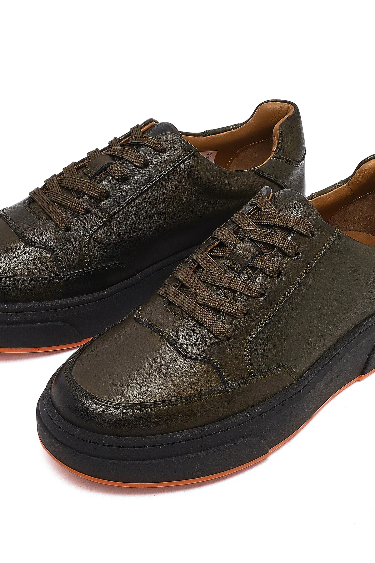 Erkek Haki Bağcıklı Kalın Tabanlı Deri Sneaker - Image 9
