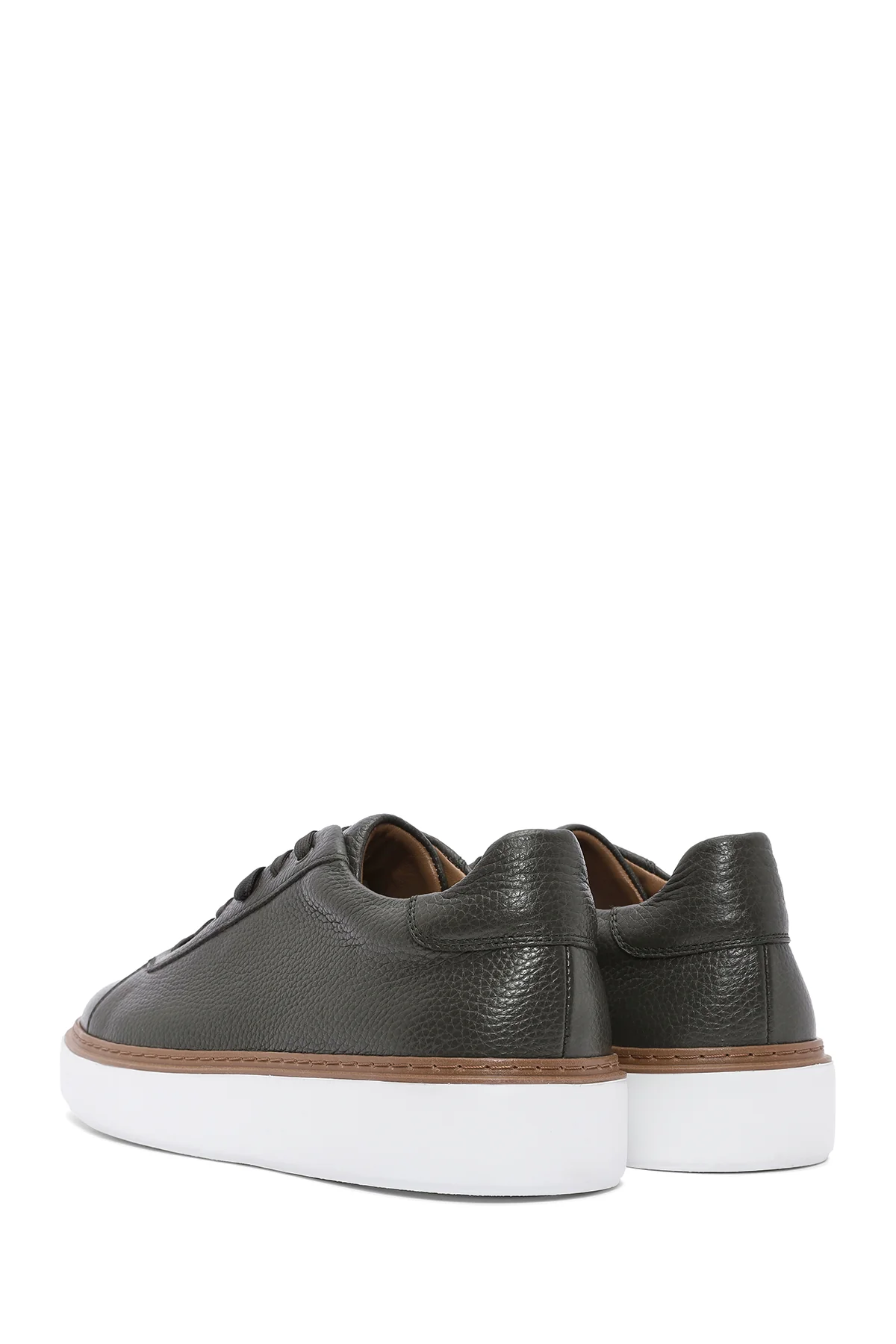 Erkek Haki Bağcıklı Kalın Tabanlı Deri Sneaker - Image 7