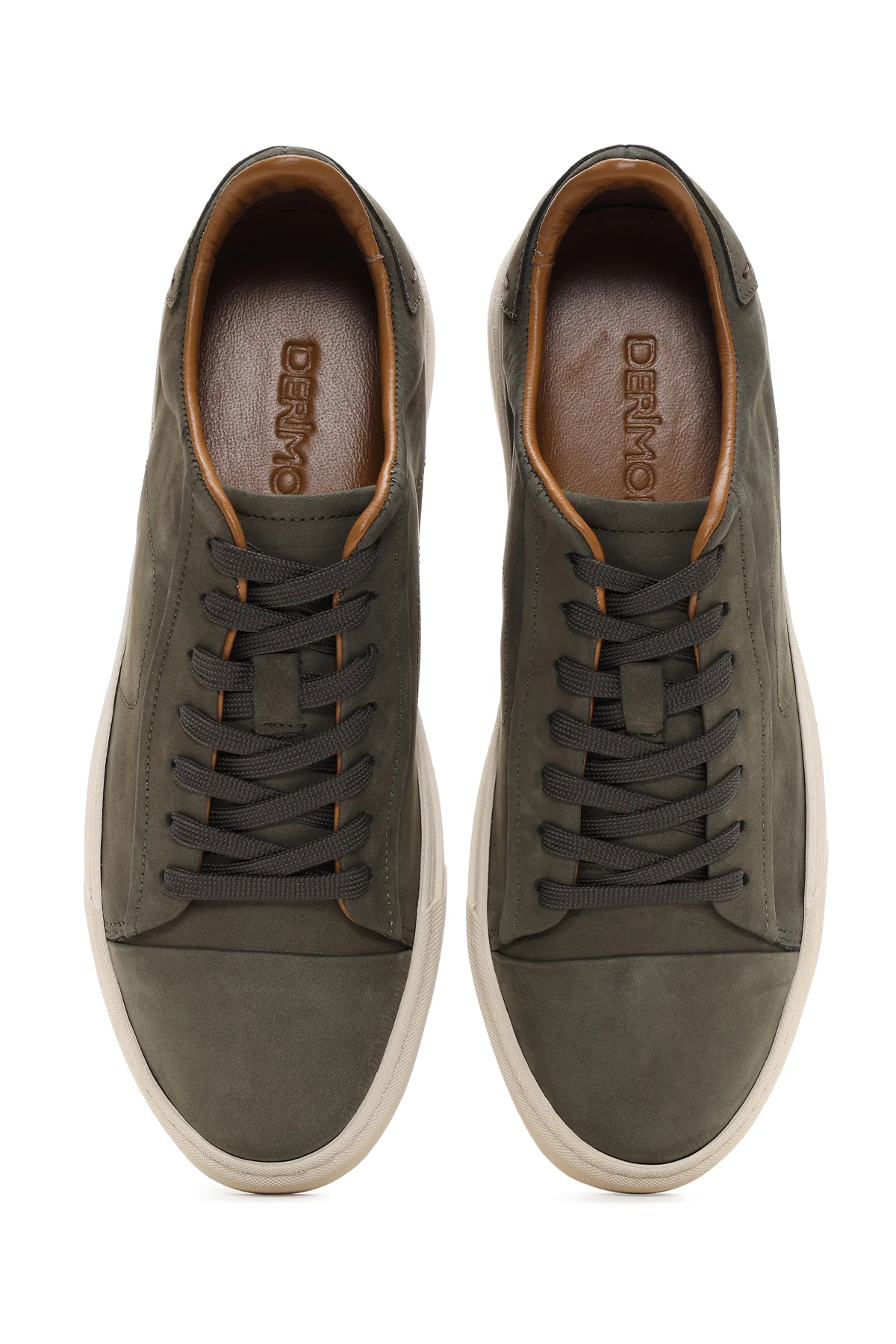 Erkek Haki Bağcıklı Nubuk Deri Sneaker - Image 6