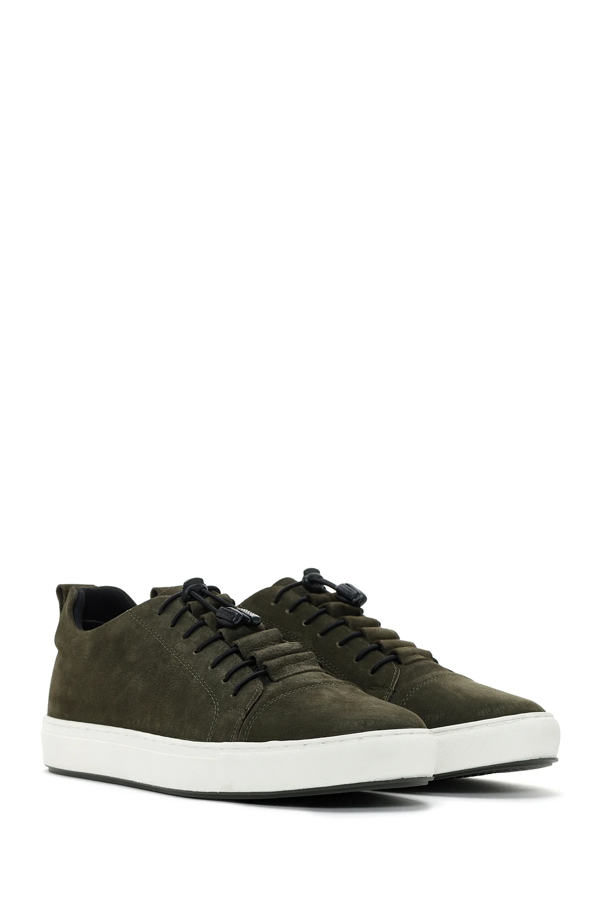 Erkek Haki Bağcıklı Nubuk Deri Sneaker - Image 3