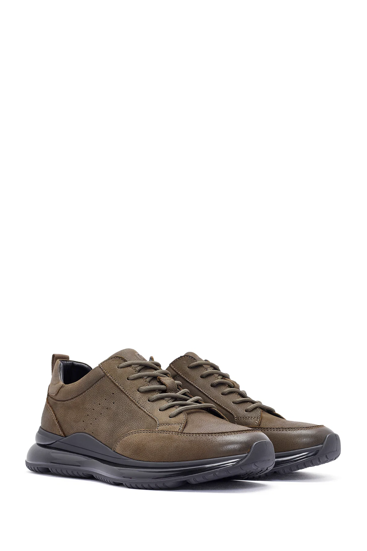 Erkek Haki Bağcıklı Nubuk Deri Sneaker - Image 3