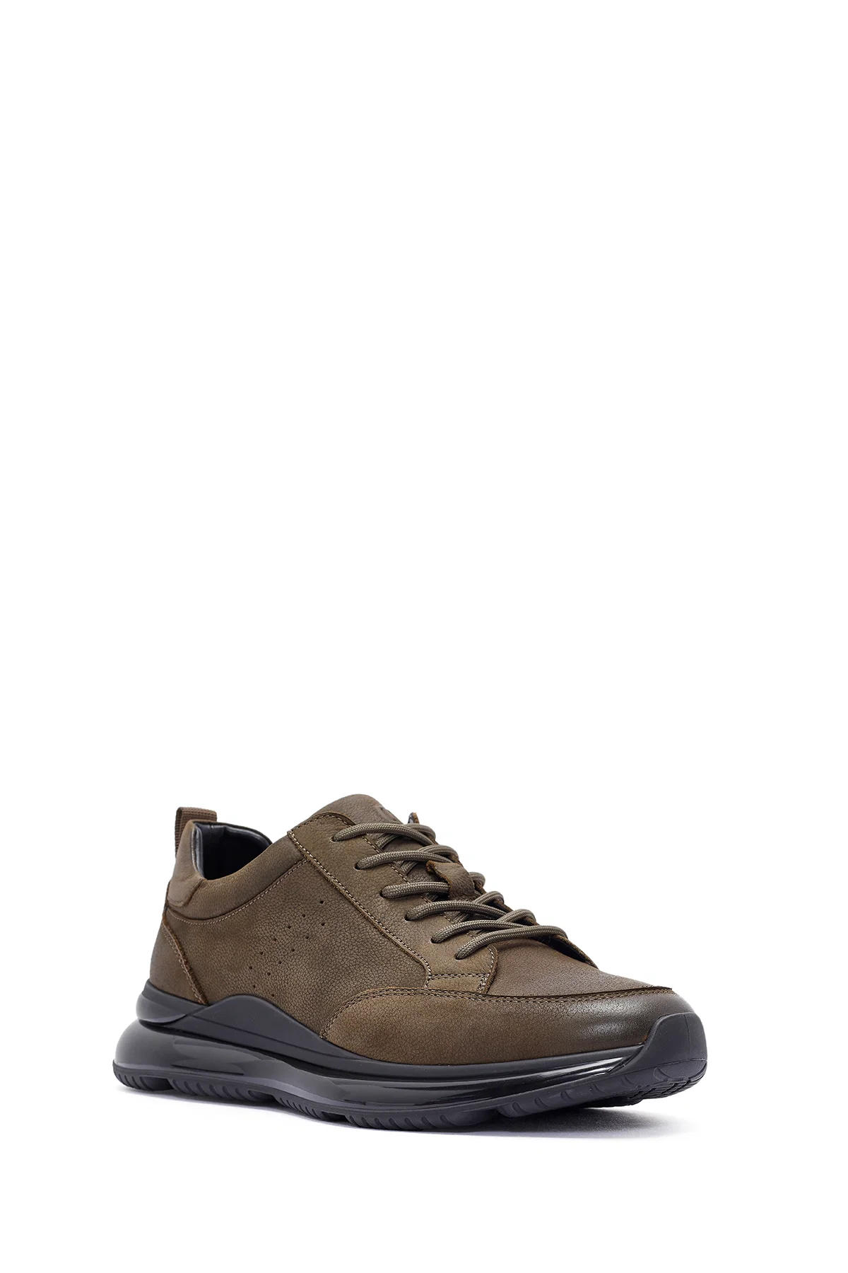 Erkek Haki Bağcıklı Nubuk Deri Sneaker - Image 6