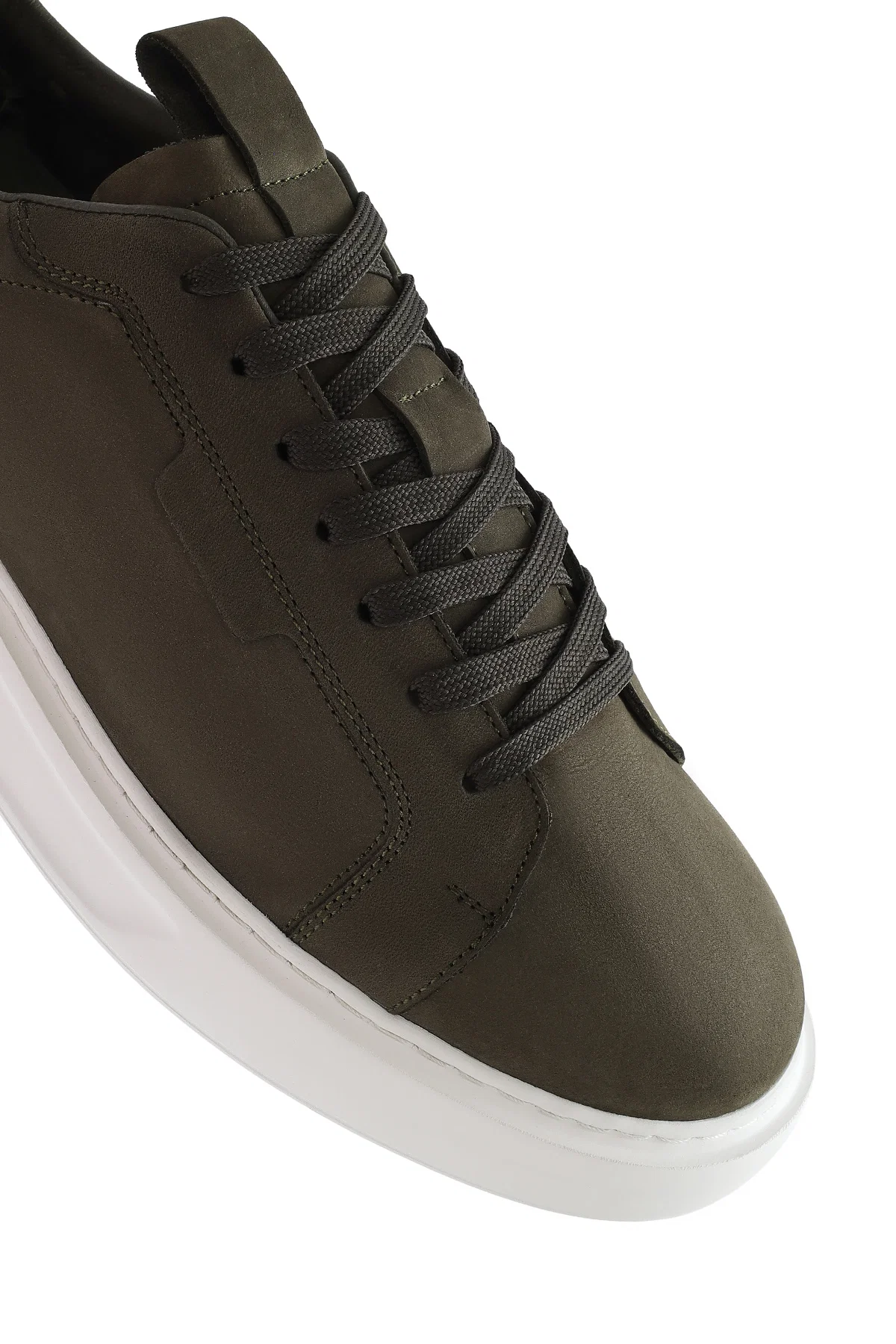 Erkek Haki Bağcıklı Nubuk Deri Sneaker - Image 9
