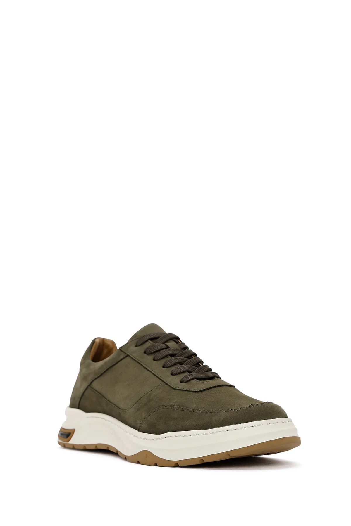 Erkek Haki Bağcıklı Nubuk Deri Sneaker - Image 6