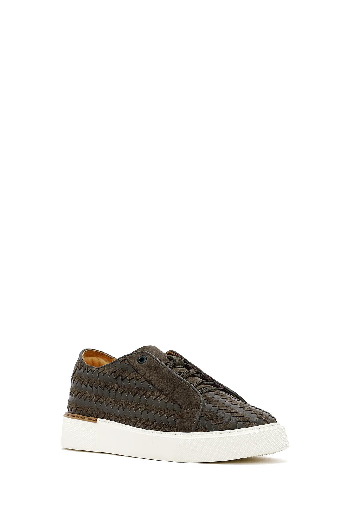 Erkek Haki Bağcıklı Örgülü Kalın Tabanlı Deri Sneaker - Image 6