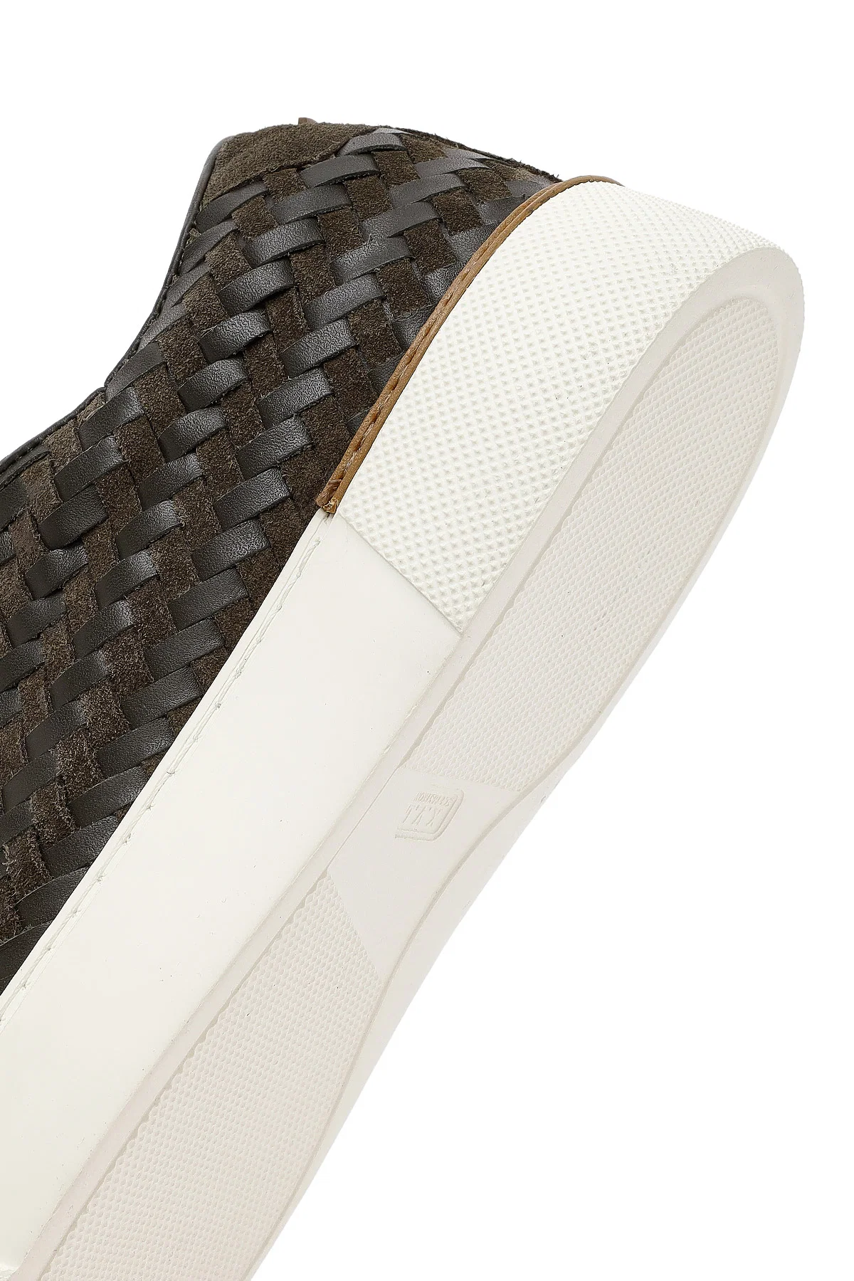 Erkek Haki Bağcıklı Örgülü Kalın Tabanlı Deri Sneaker - Image 8