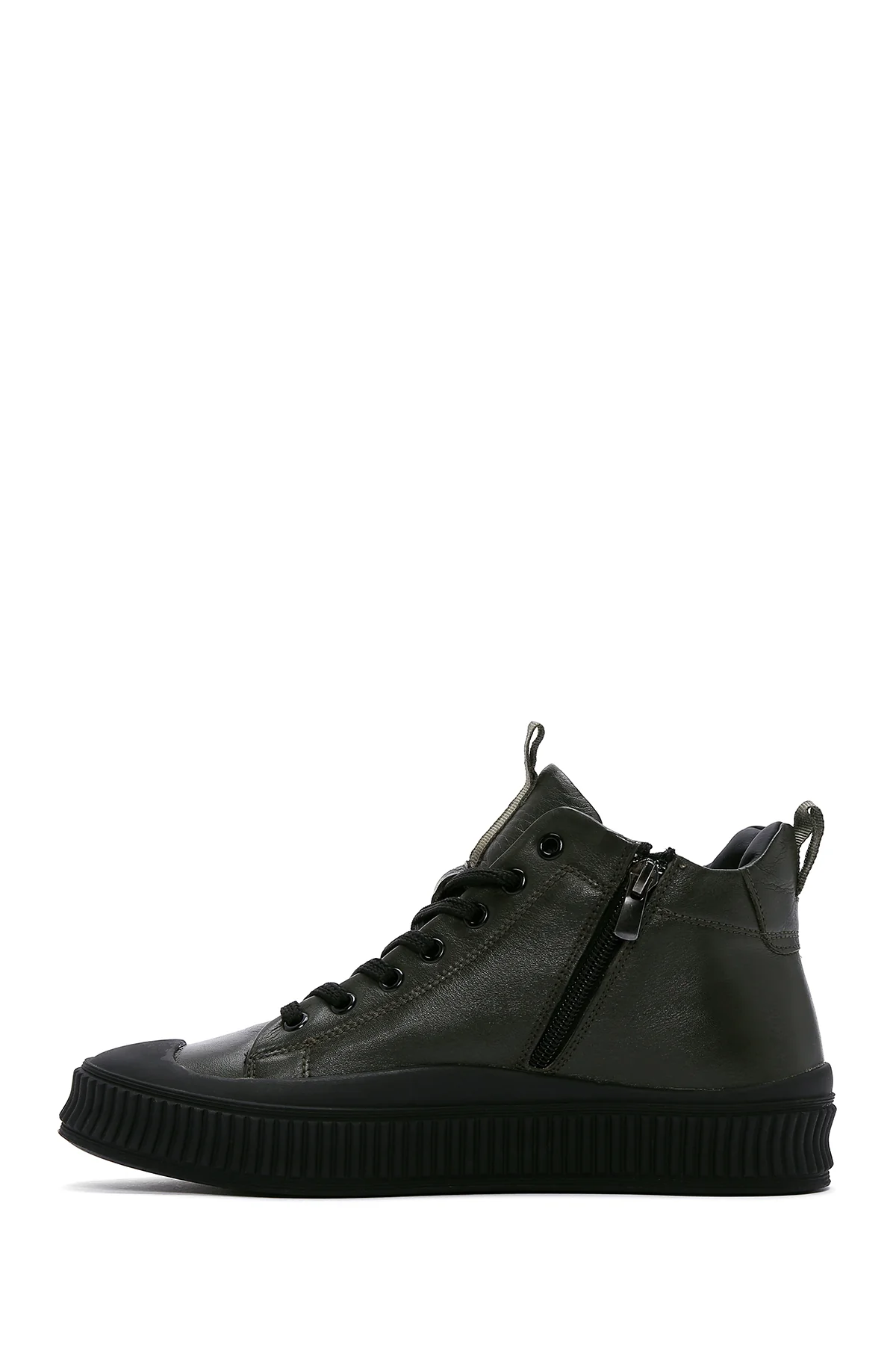 Erkek Haki Deri Bilekli Sneaker - Image 2
