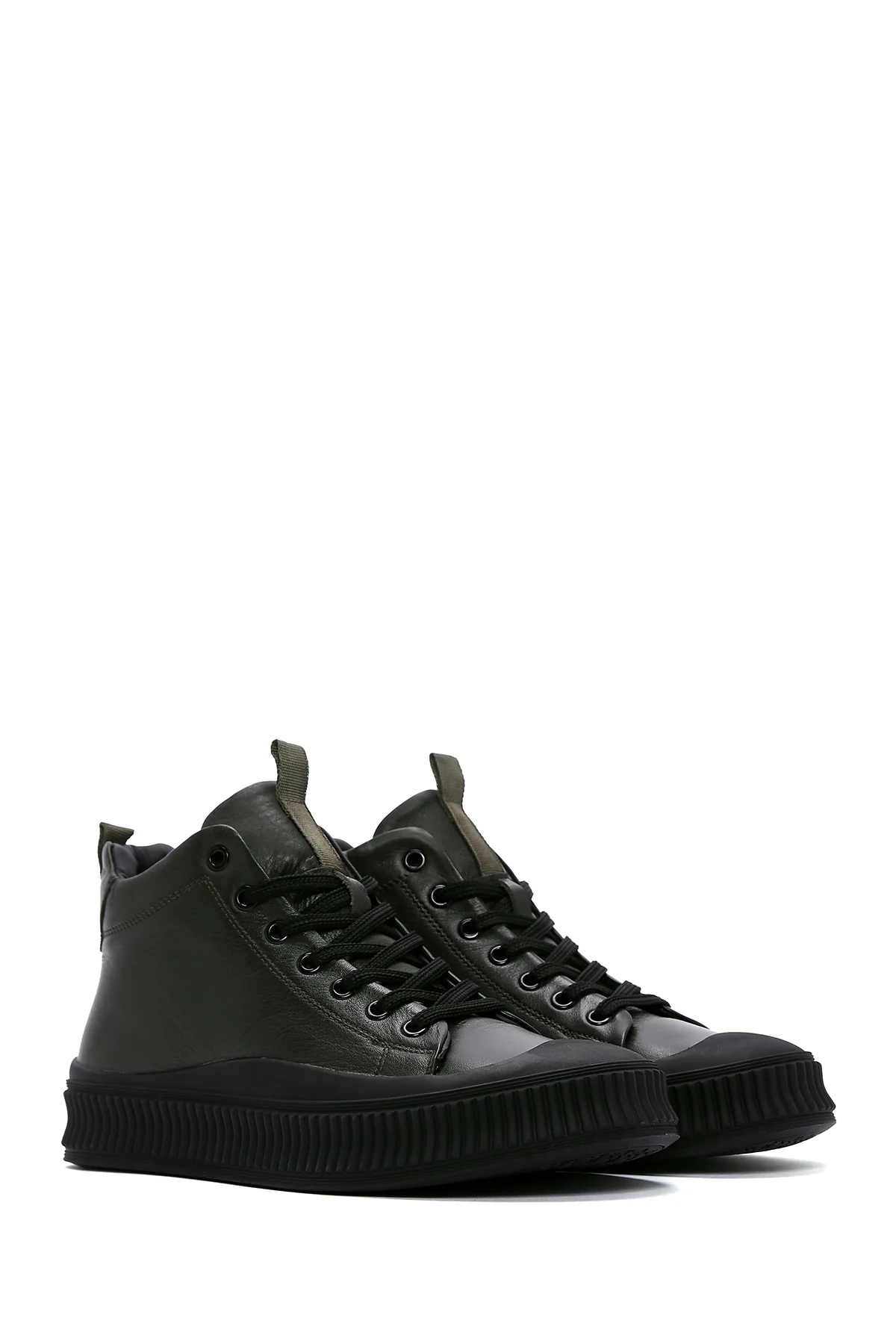 Erkek Haki Deri Bilekli Sneaker - Image 3