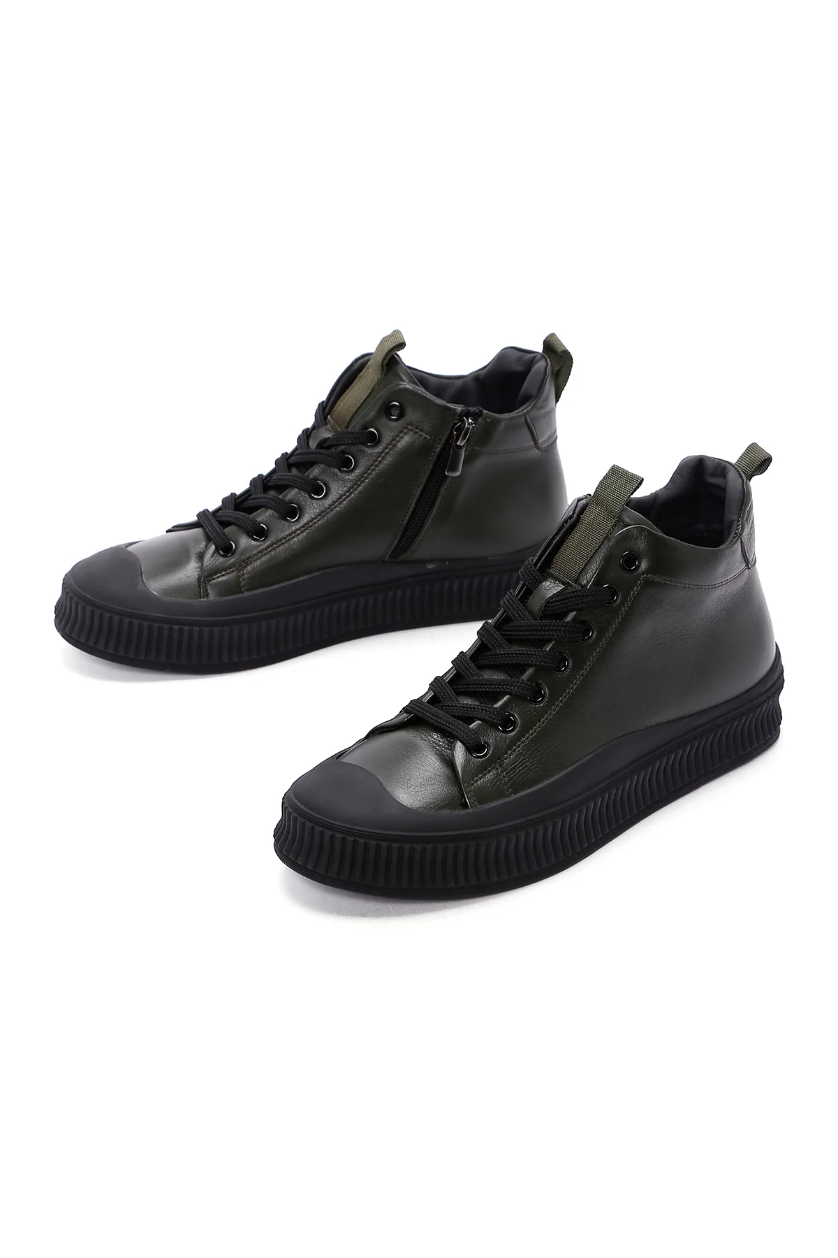 Erkek Haki Deri Bilekli Sneaker - Image 6