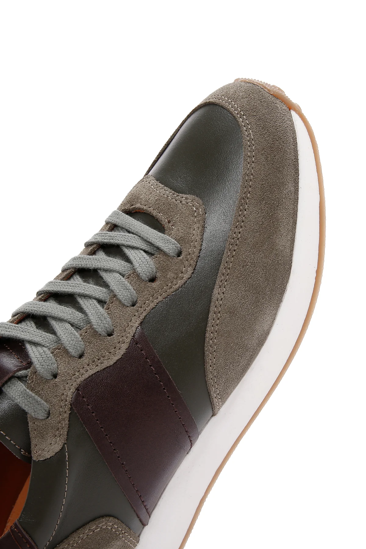 Erkek Haki Deri Süet Detaylı Sneaker - Image 9