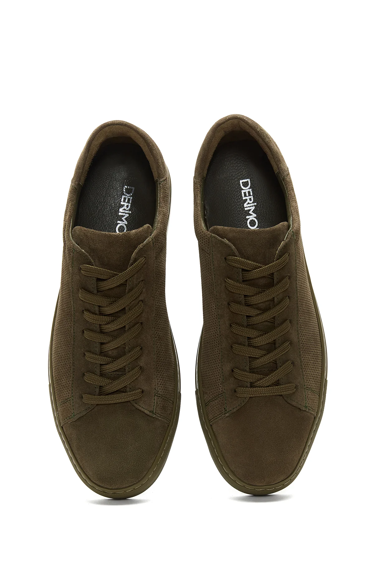 Erkek Haki Deri Süet Sneaker - Image 6