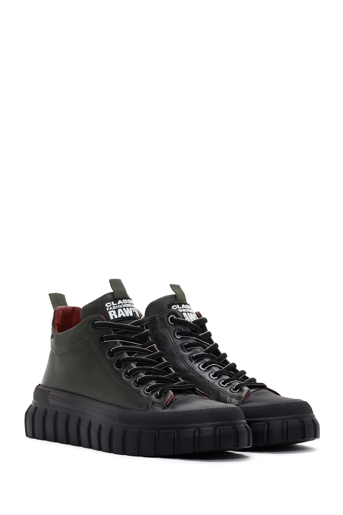 Erkek Haki Kalın Tabanlı Deri Blekli Sneaker Bot - Image 3