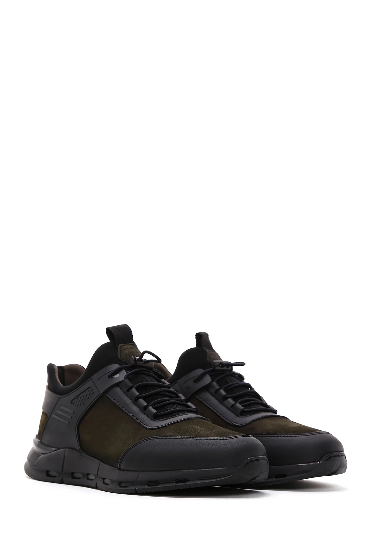 Erkek Haki Nubuk Deri Detaylı Sneaker - Image 3