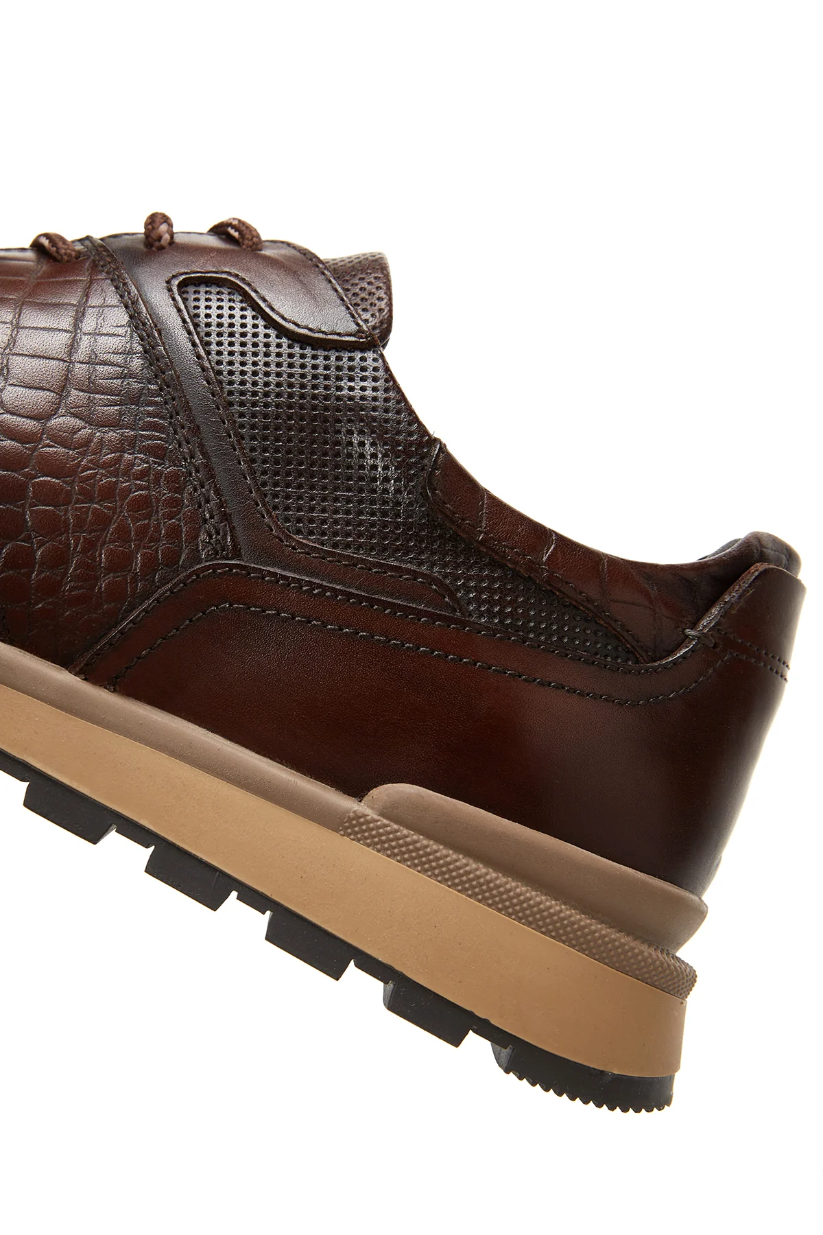 Erkek Kahverengi Bağcıklı Deri Casual Sneaker - Image 8