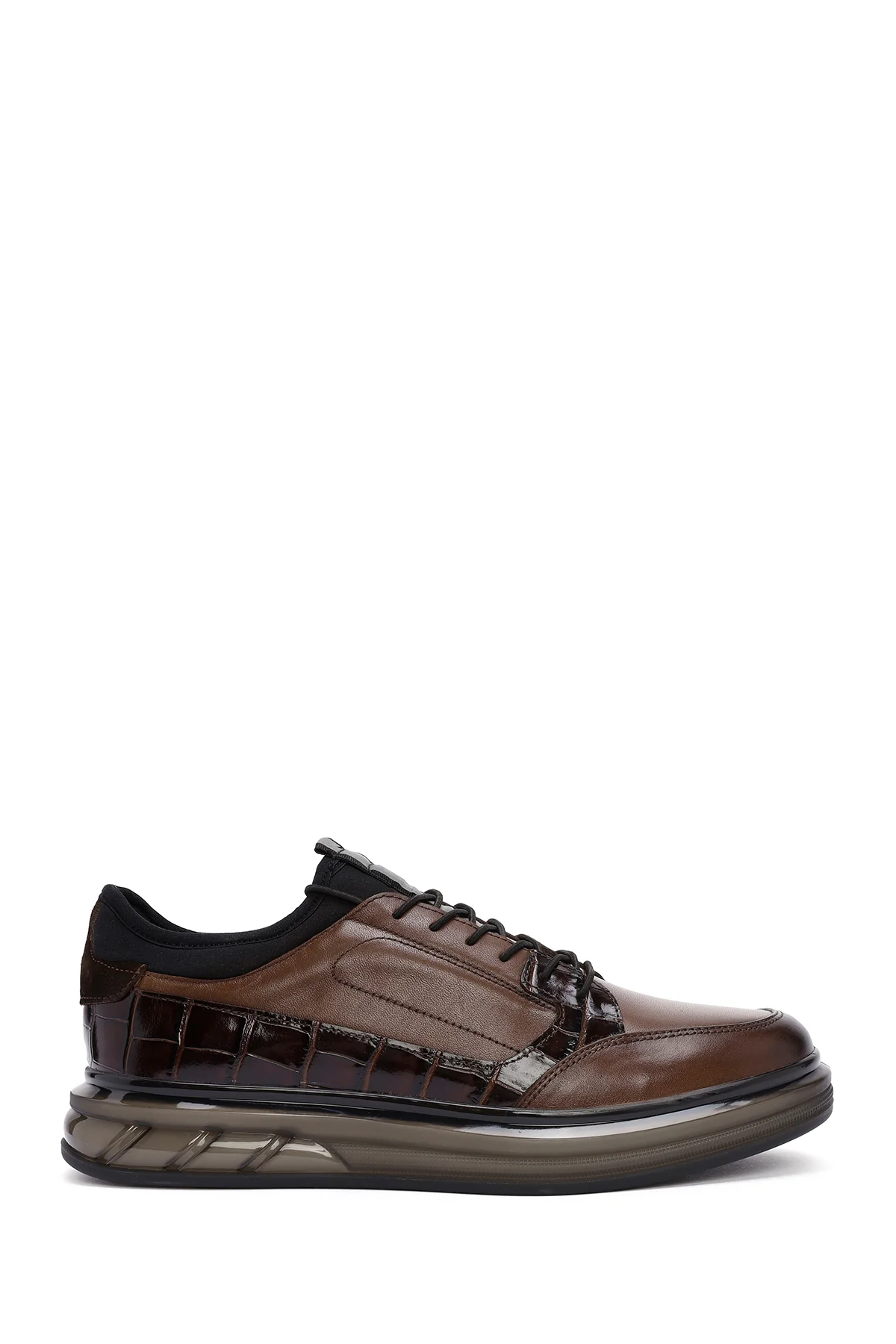 Erkek Kahverengi Bağcıklı Deri Casual Sneaker