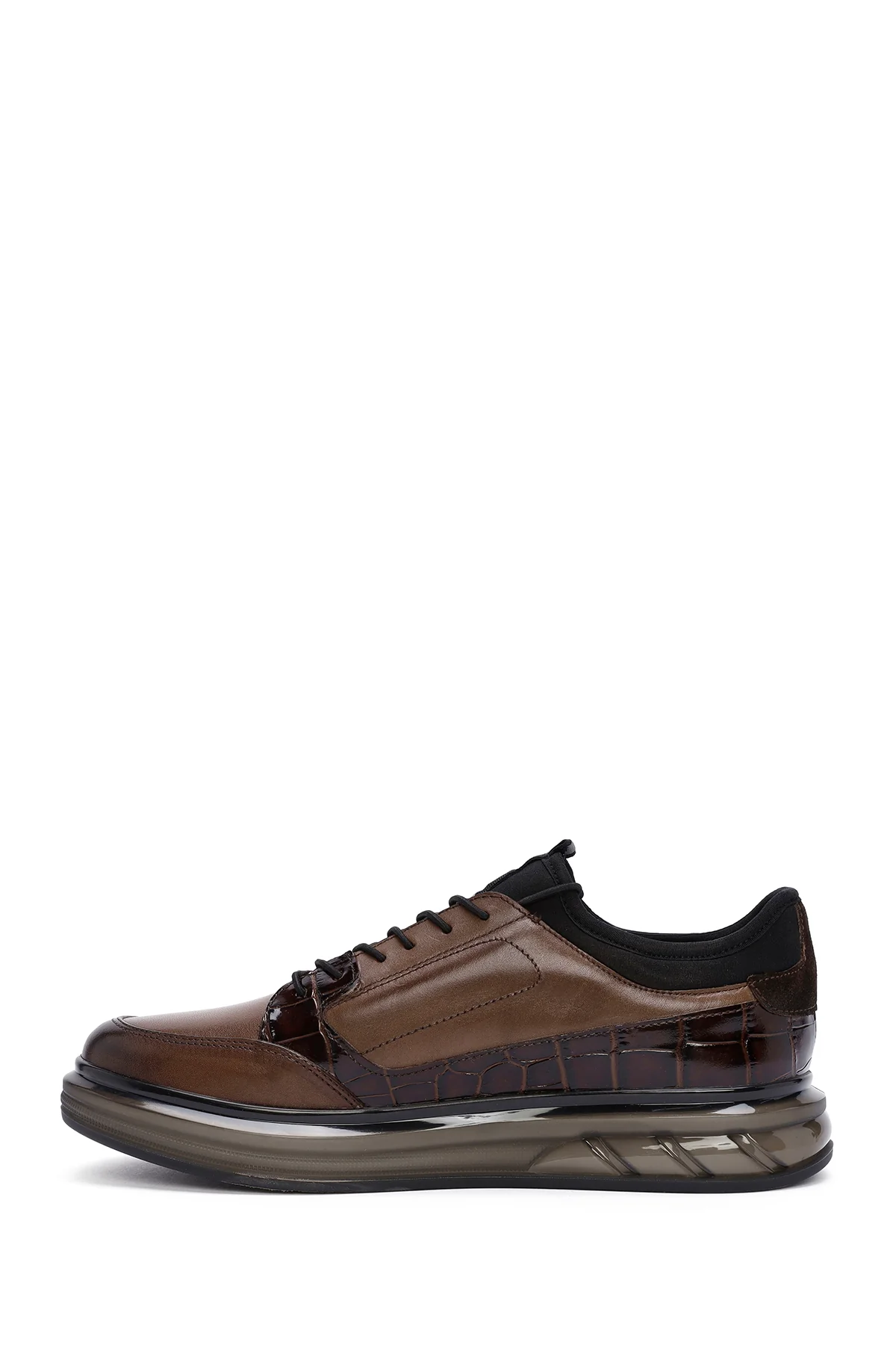 Erkek Kahverengi Bağcıklı Deri Casual Sneaker - Image 2