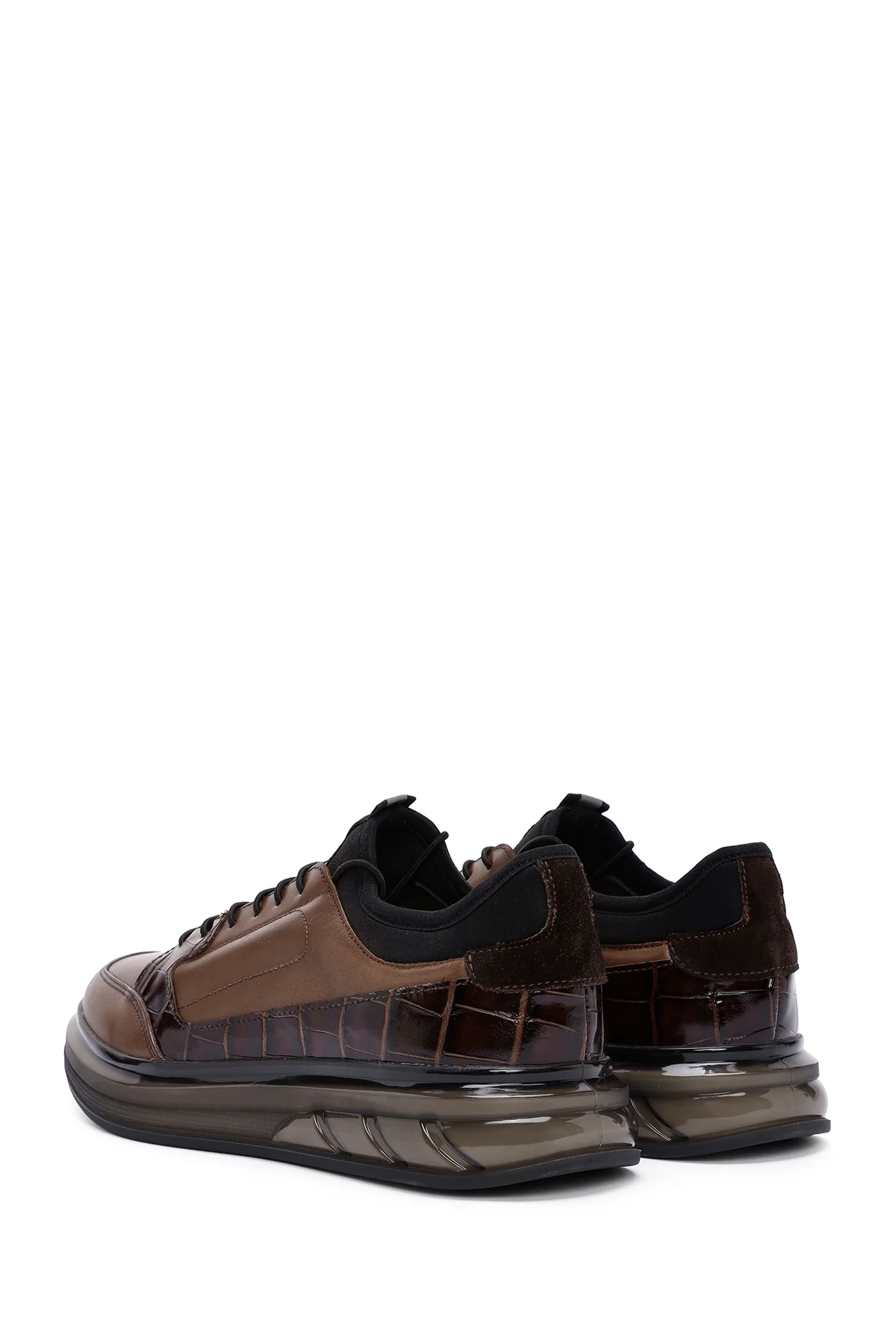 Erkek Kahverengi Bağcıklı Deri Casual Sneaker - Image 5