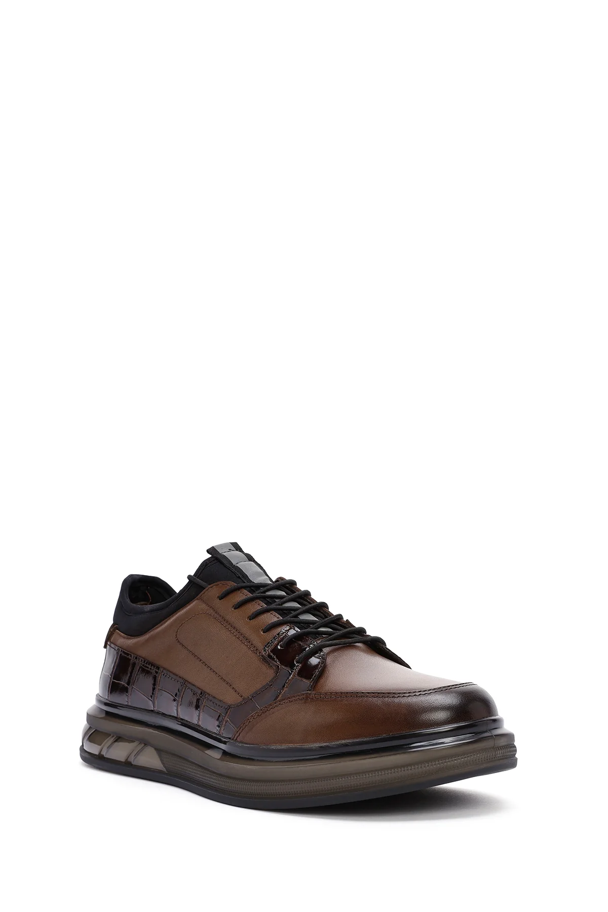 Erkek Kahverengi Bağcıklı Deri Casual Sneaker - Image 6