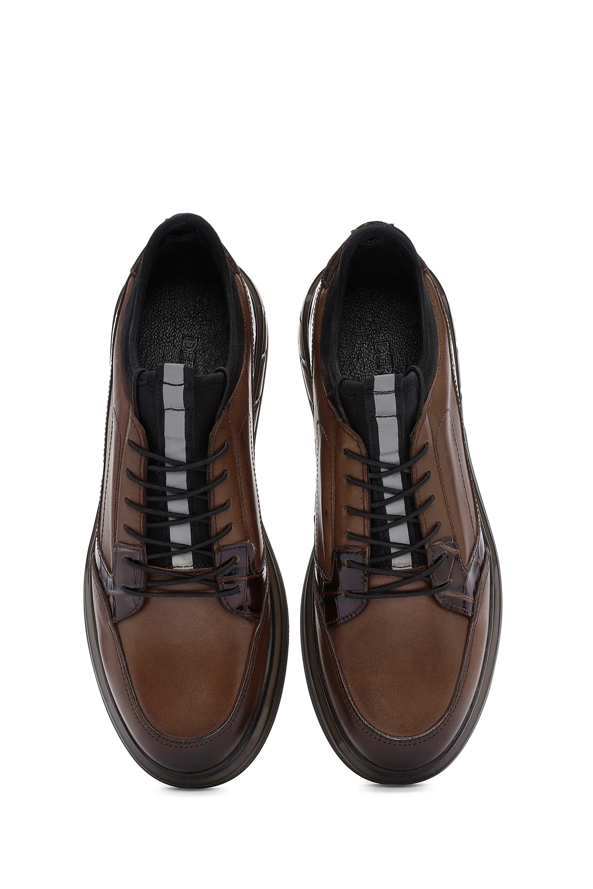 Erkek Kahverengi Bağcıklı Deri Casual Sneaker - Image 7