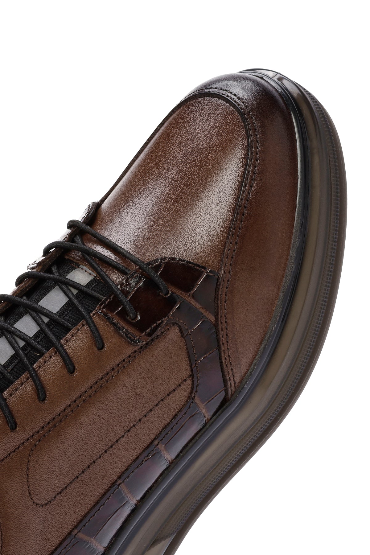 Erkek Kahverengi Bağcıklı Deri Casual Sneaker - Image 9