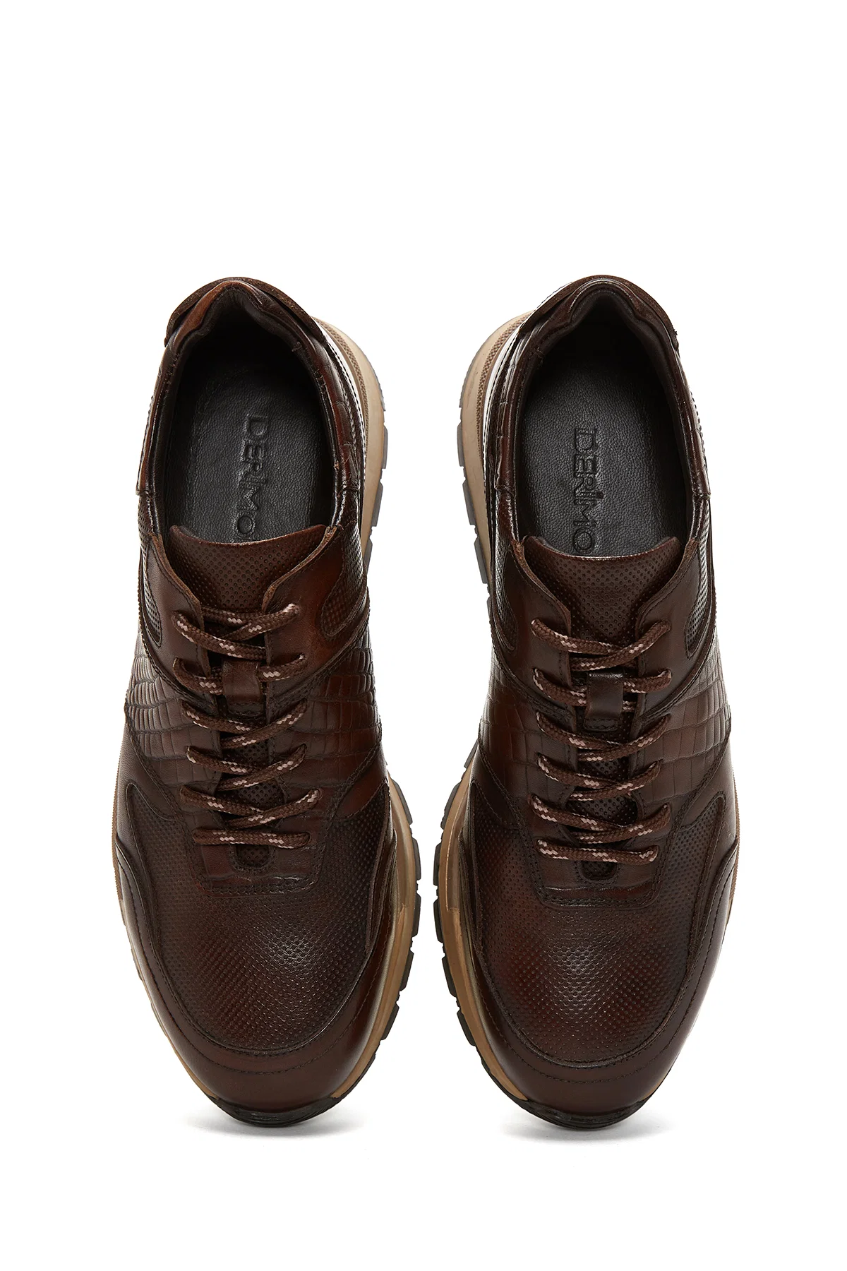 Erkek Kahverengi Bağcıklı Deri Casual Sneaker - Image 6